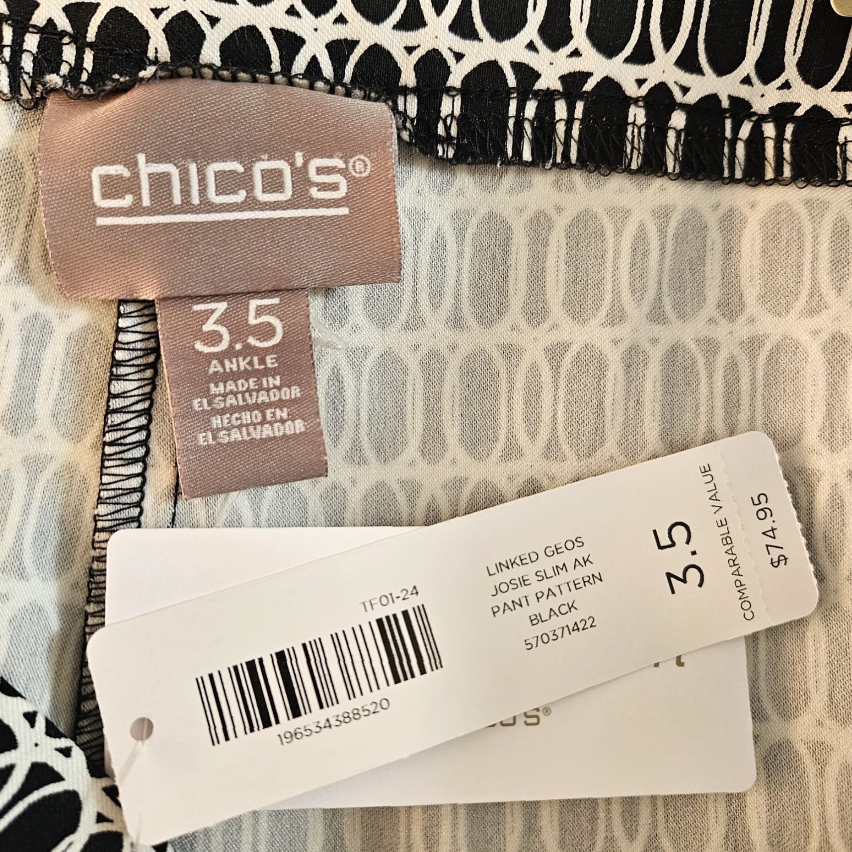 Vintage Chico's Womens Josie Slim Ankle Pants Sz 18 Black White Pull On High Rise Pants Womens Plus 18 Black Size 40" / US 18 - 8 Thumbnail