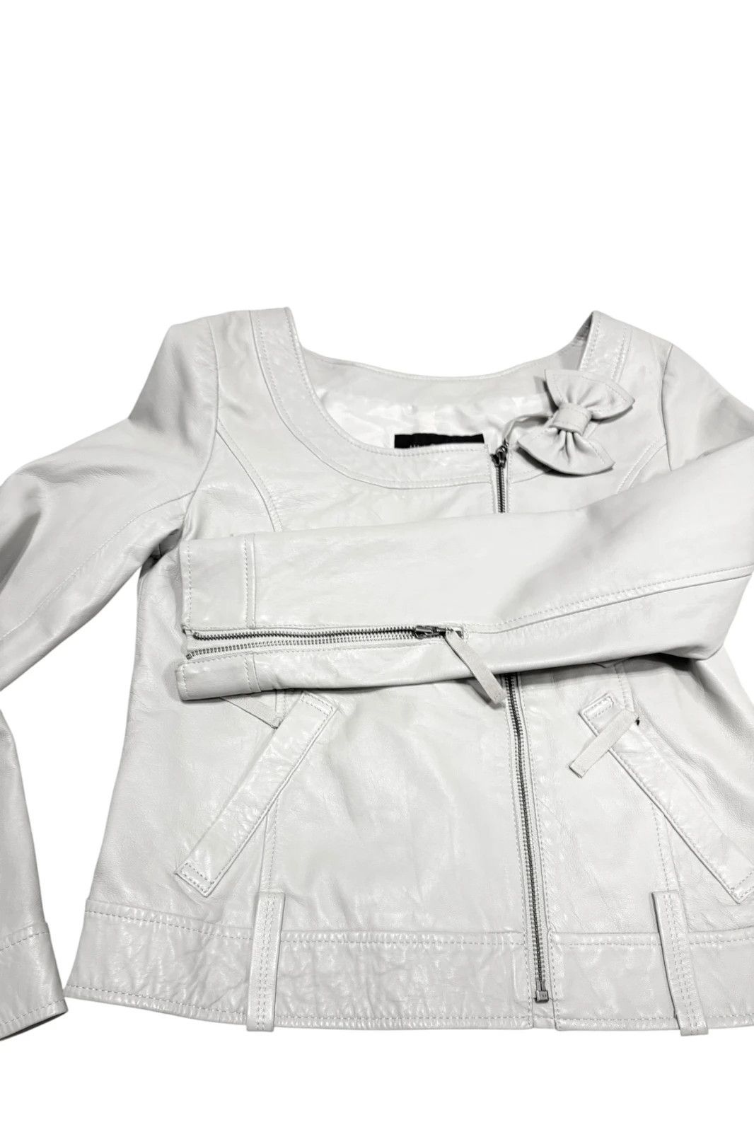 Jil Stuart Jill Stuart asymmetric lambskin leather jacket w/ bow detail Size S / US 4 / IT 40 - 2 Thumbnail