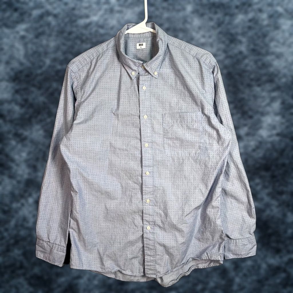 Uniqlo Uniqlo Mens Shirt Button-Up Blue Polka Dot Long Sleeve Cotton Medium Size US M / EU 48-50 / 2 - 1 Thumbnail