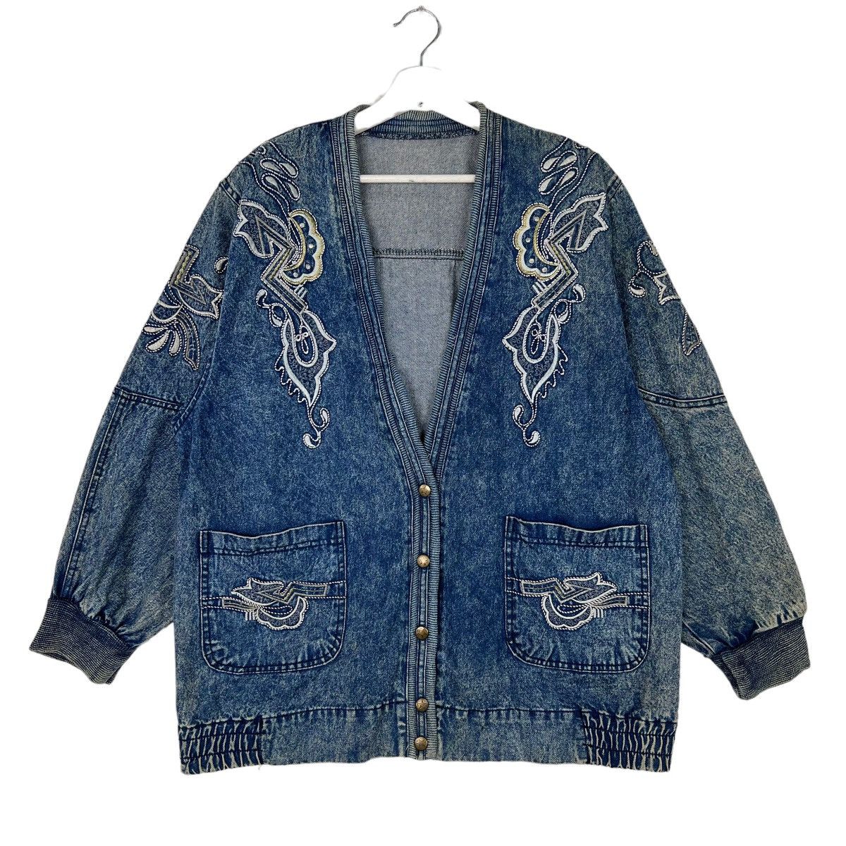 Indigo × Japanese Brand 🔥 1970s INDIGO EMBROIDERY CARDIGAN JACKET Size US M / EU 48-50 / 2 - 1 Thumbnail