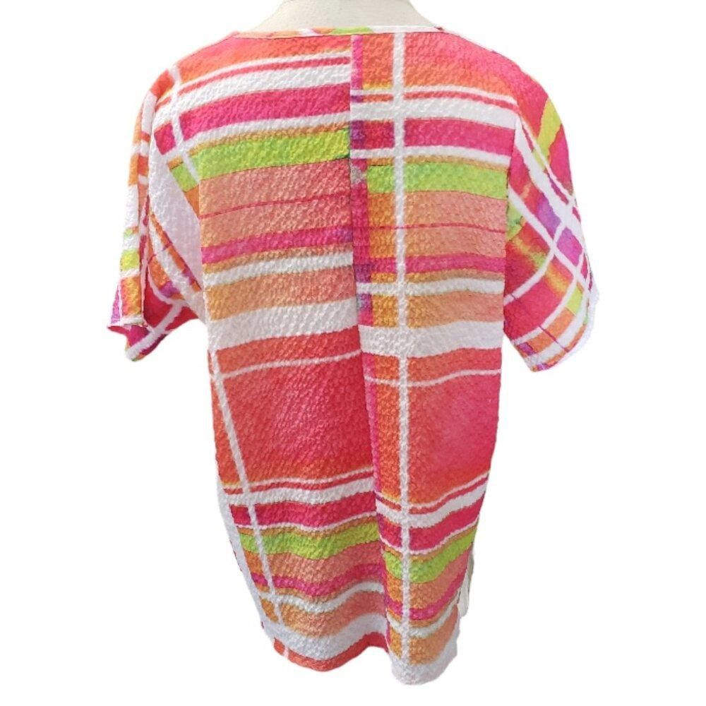 Designer CT783 Ethyl Short Sleeve Tangerine & White Blouse Size S / US 4 / IT 40 - 2 Thumbnail