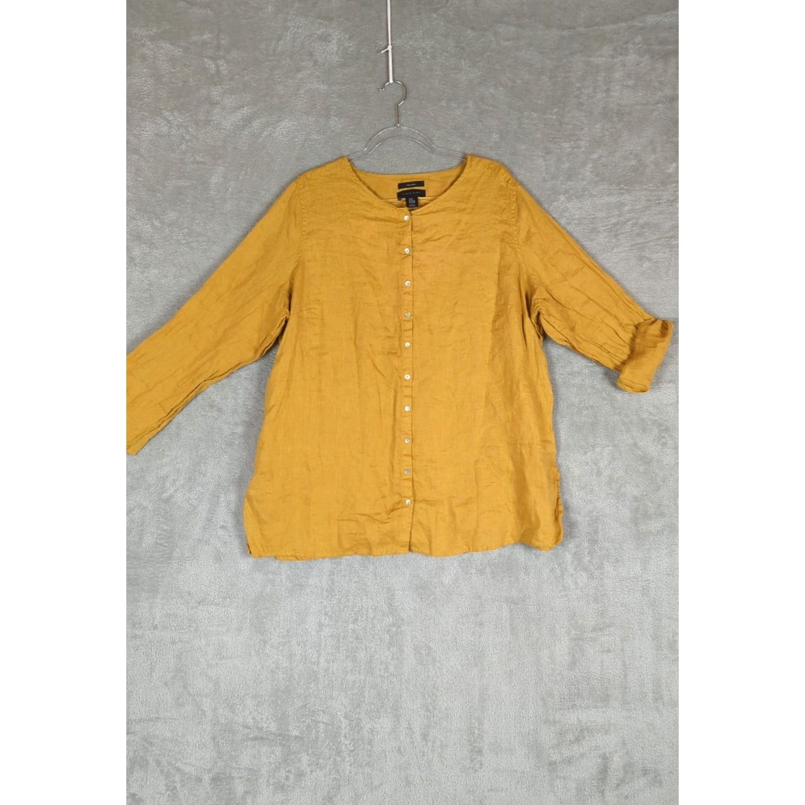 Vintage VINTAGE Tahari Linen Button-Up Tunic Women's 2X Long Sleeve Mustard Lagenlook Minimalist Size XXL / US 16-18 / IT 52-54 - 2 Thumbnail
