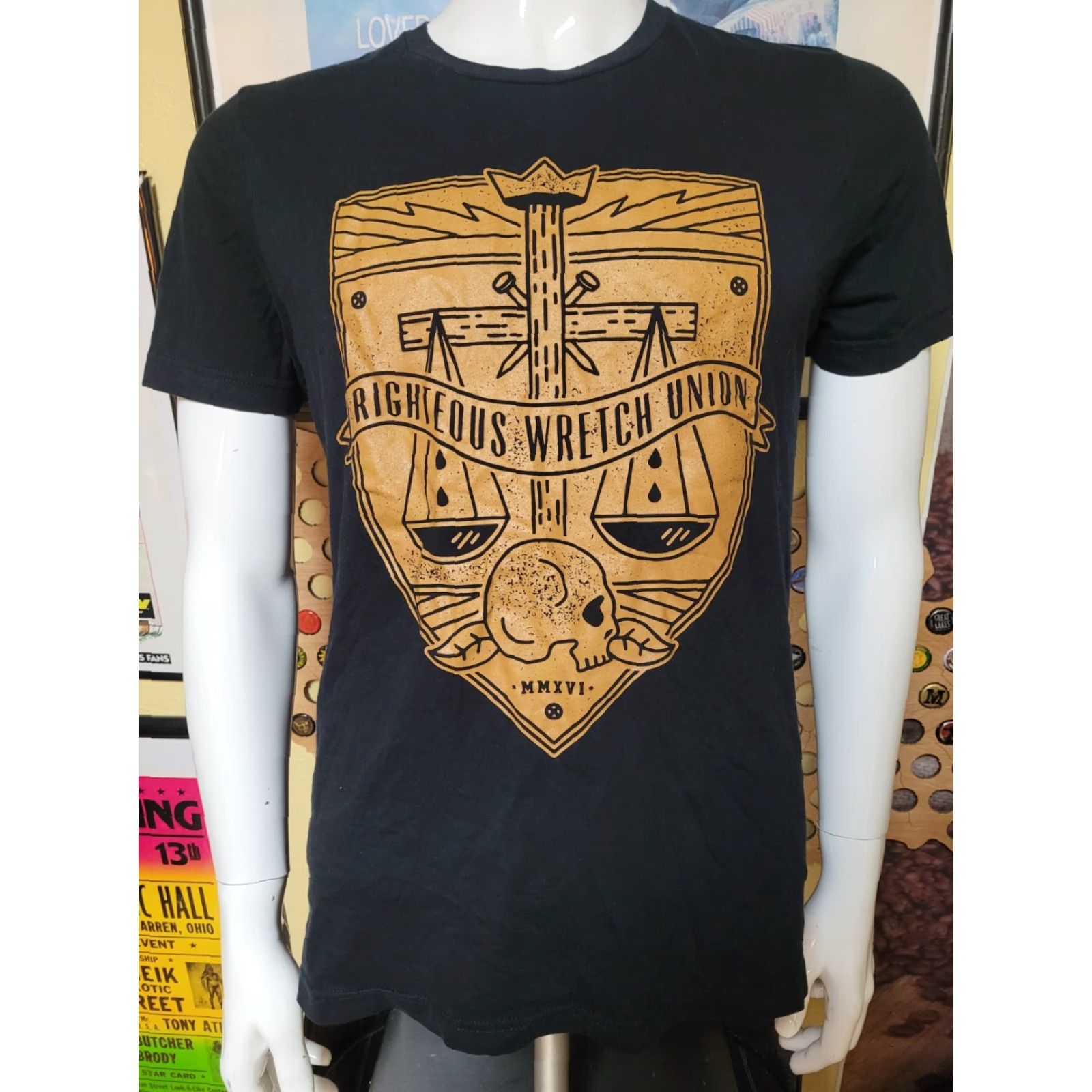 Vintage Righteous Wretch Union T Shirt Medium Black Crew Neck Short Sleeve Graphic Tee Religion Christianity Mens Size US M / EU 48-50 / 2 - 2 Thumbnail