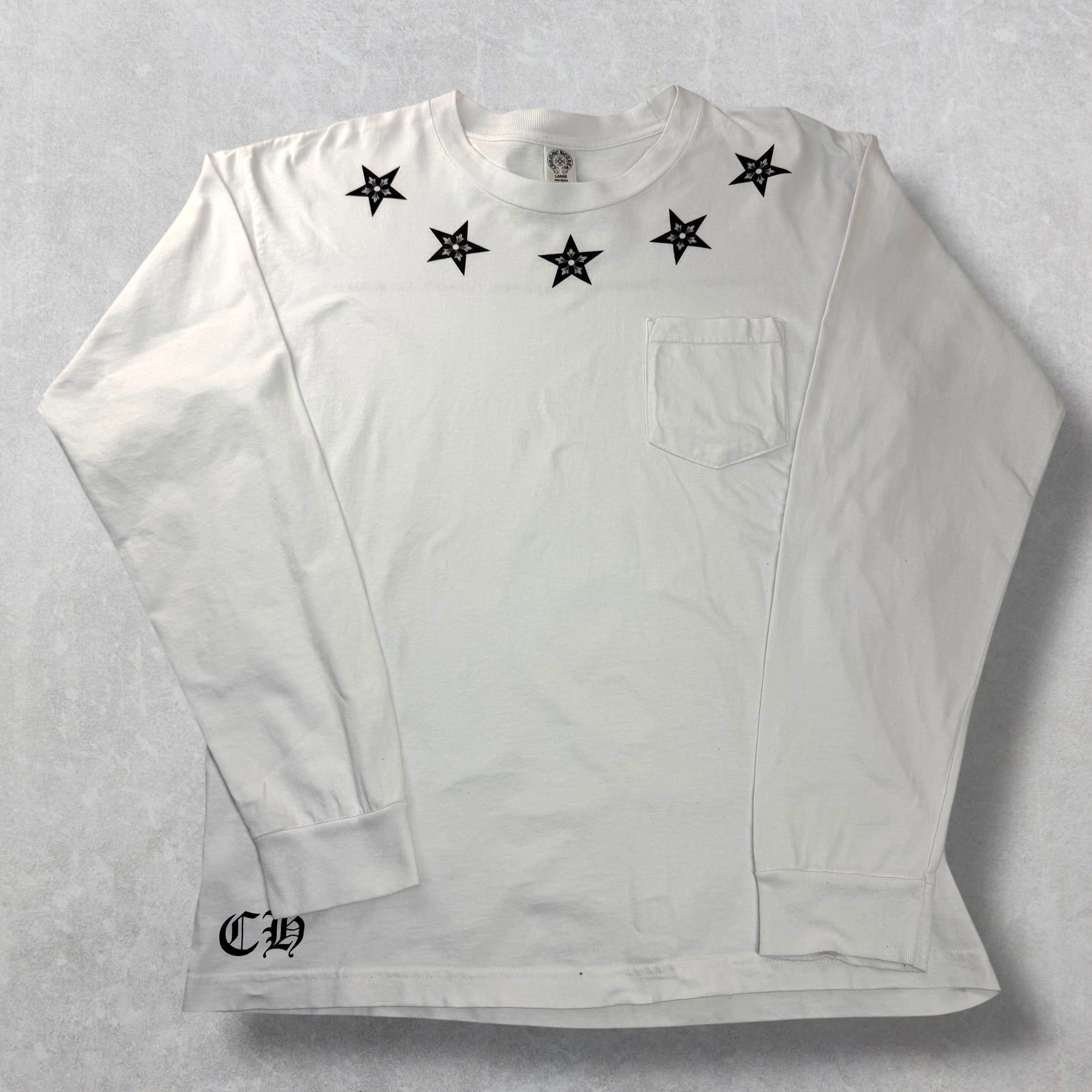 Chrome Hearts Vintage Chrome Hearts Star Collar Long Sleeve White L Size US L / EU 52-54 / 3 - 1 Thumbnail