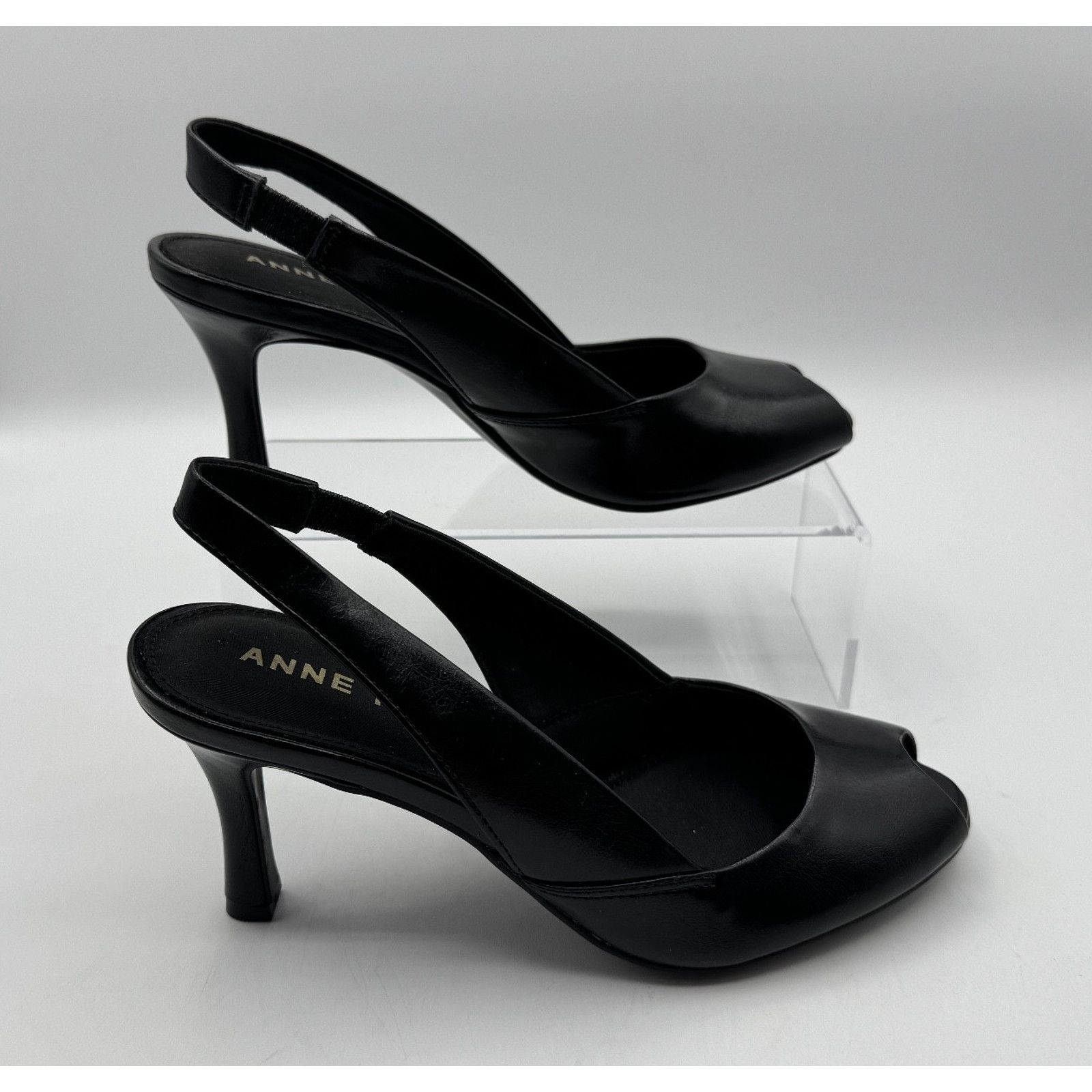 Anne Klein Women's Anne Klein Jovi Peep Toe Slingback Pumps Black Size US 7 / IT 37 - 1 Thumbnail
