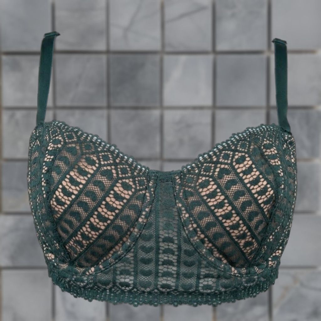 Vintage Adore Me Nymphadora Contour Balconette Bra Green Lace Overlay 44D Underwire Women's Bra Size ONE SIZE - 1 Thumbnail