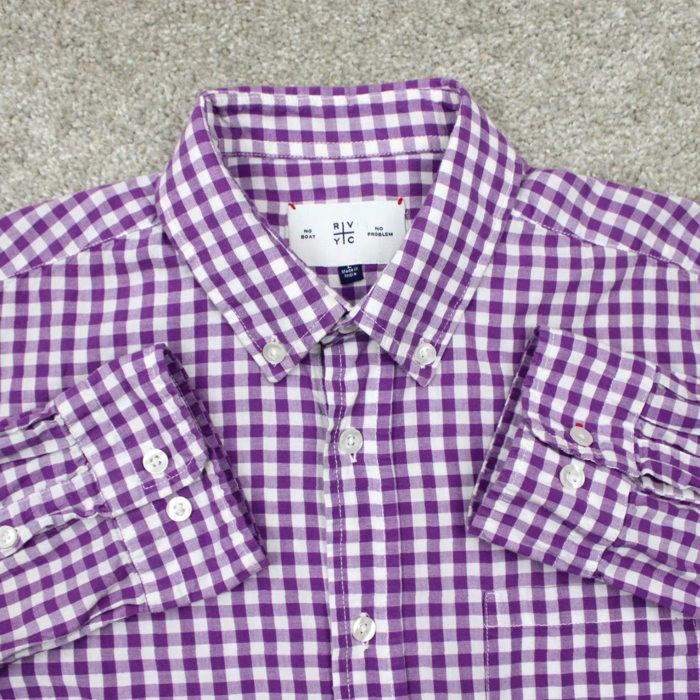 Vintage RVYC Shirt Mens Large Purple/White Gingham Cotton Long Sleeve Button Down Size US L / EU 52-54 / 3 - 2 Thumbnail