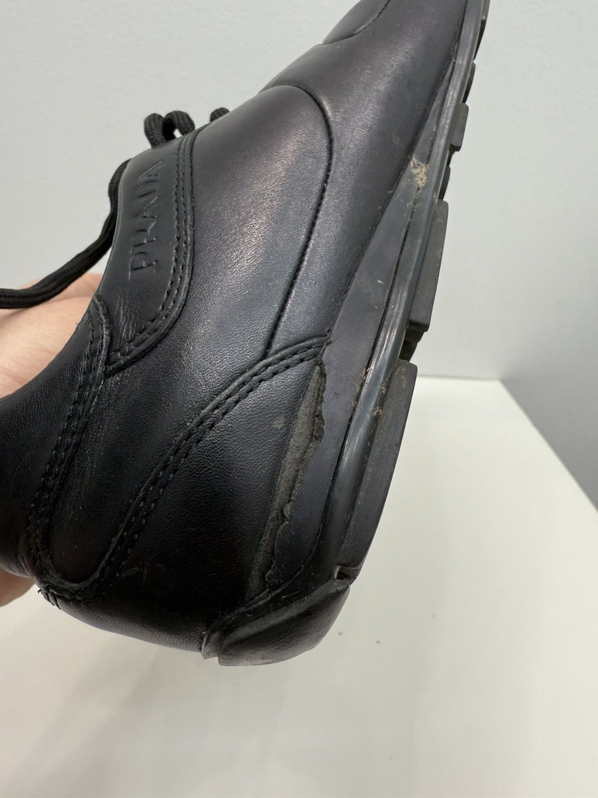 Prada Vintage Prada Red Label Black Leather Sneakers Size US 8 / IT 38 - 9 Thumbnail