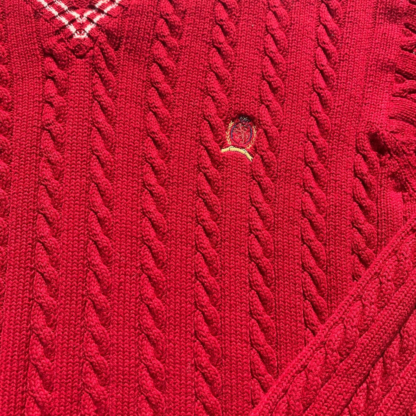 Tommy Hilfiger Tommy Hilfiger Red Cable Knit V-Neck Sweater XL Size ONE SIZE - 2 Thumbnail