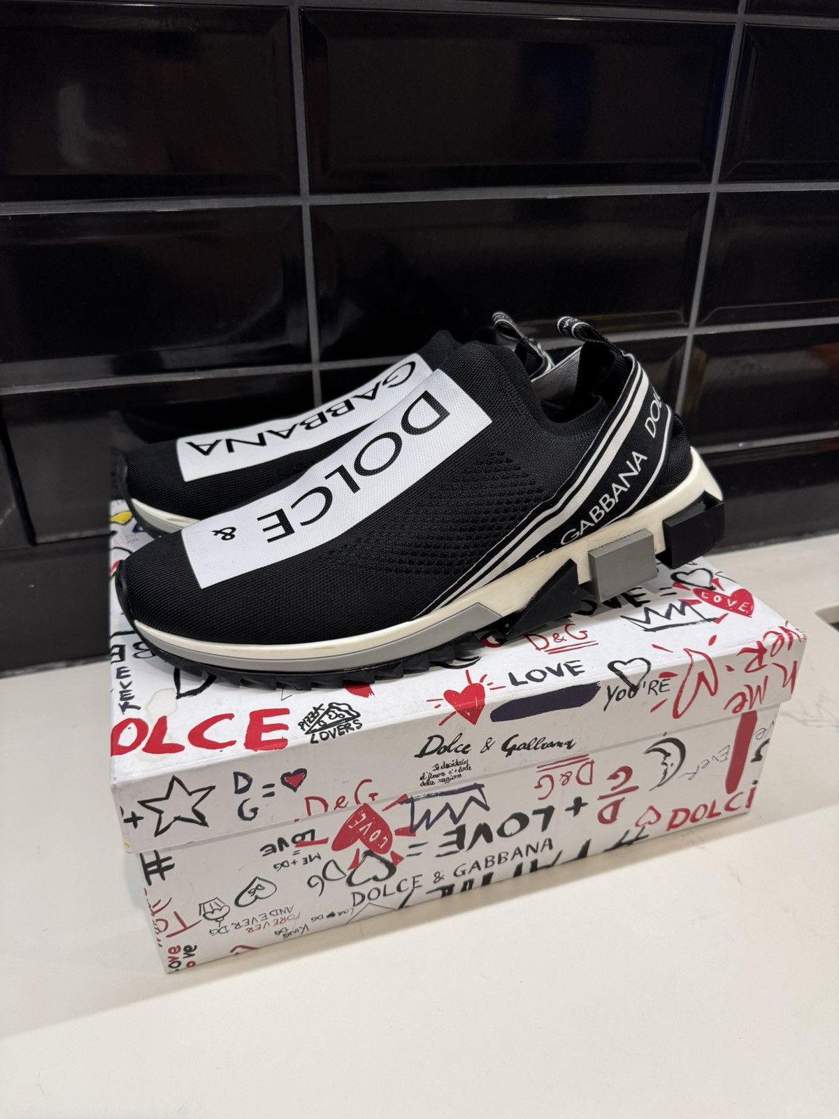 Dolce & Gabbana Dolce & Gabbana Sorrento Slip-On Sneakers Black/White Logo Size US 13 / EU 46 - 5 Thumbnail