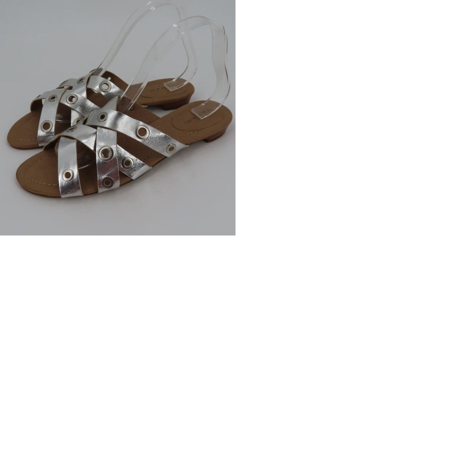 Vintage Tahari Drive Womens Sandal M Size 10 Faux Leather Silver Strappy Open Toe Flat Size US 10 / IT 40 - 9 Thumbnail