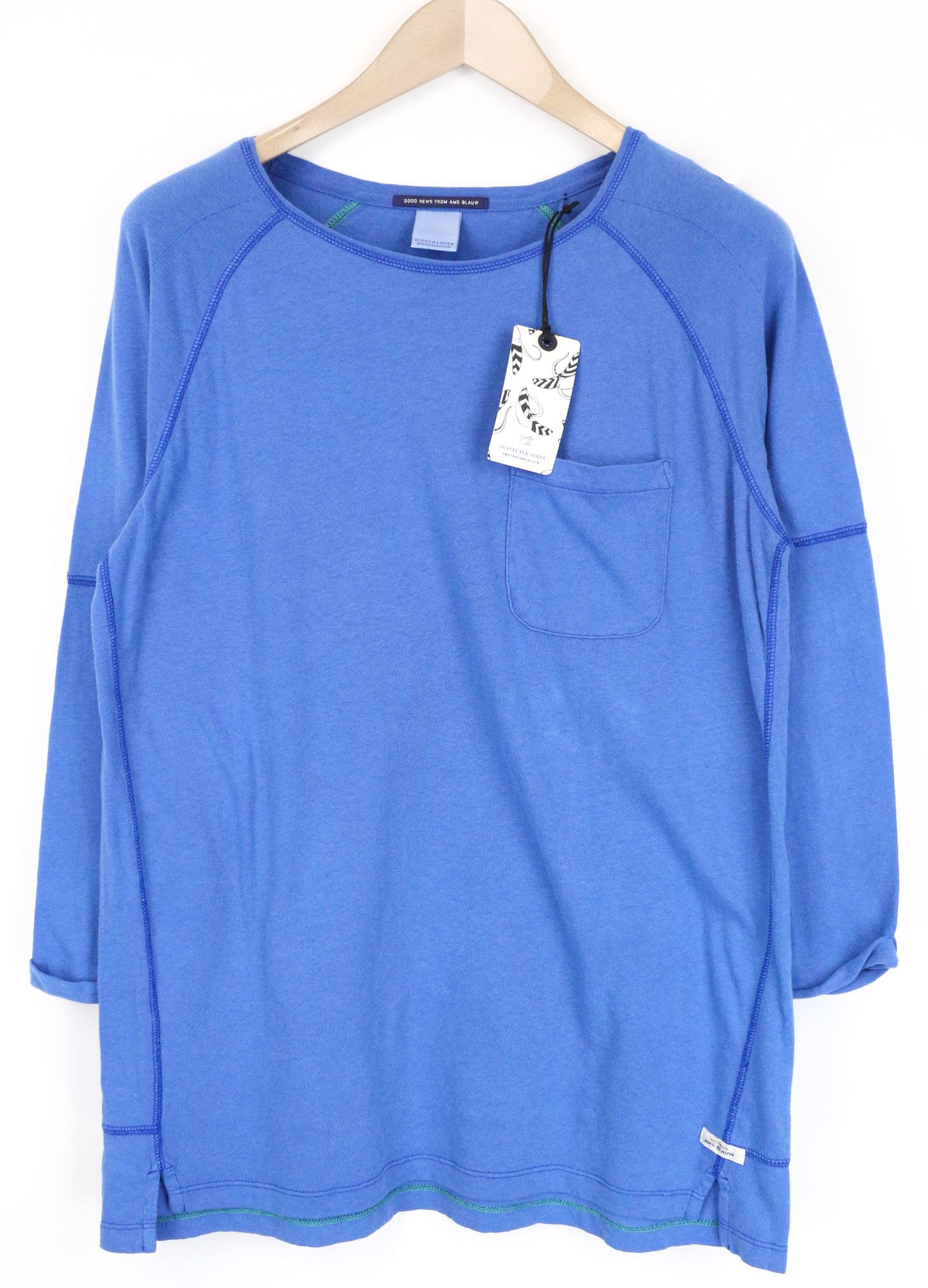Scotch & Soda AMS BLAUW S Blue 3/4 Sleeve Pullover T-Shirt 75547 Size US S / EU 44-46 / 1 - 1 Thumbnail