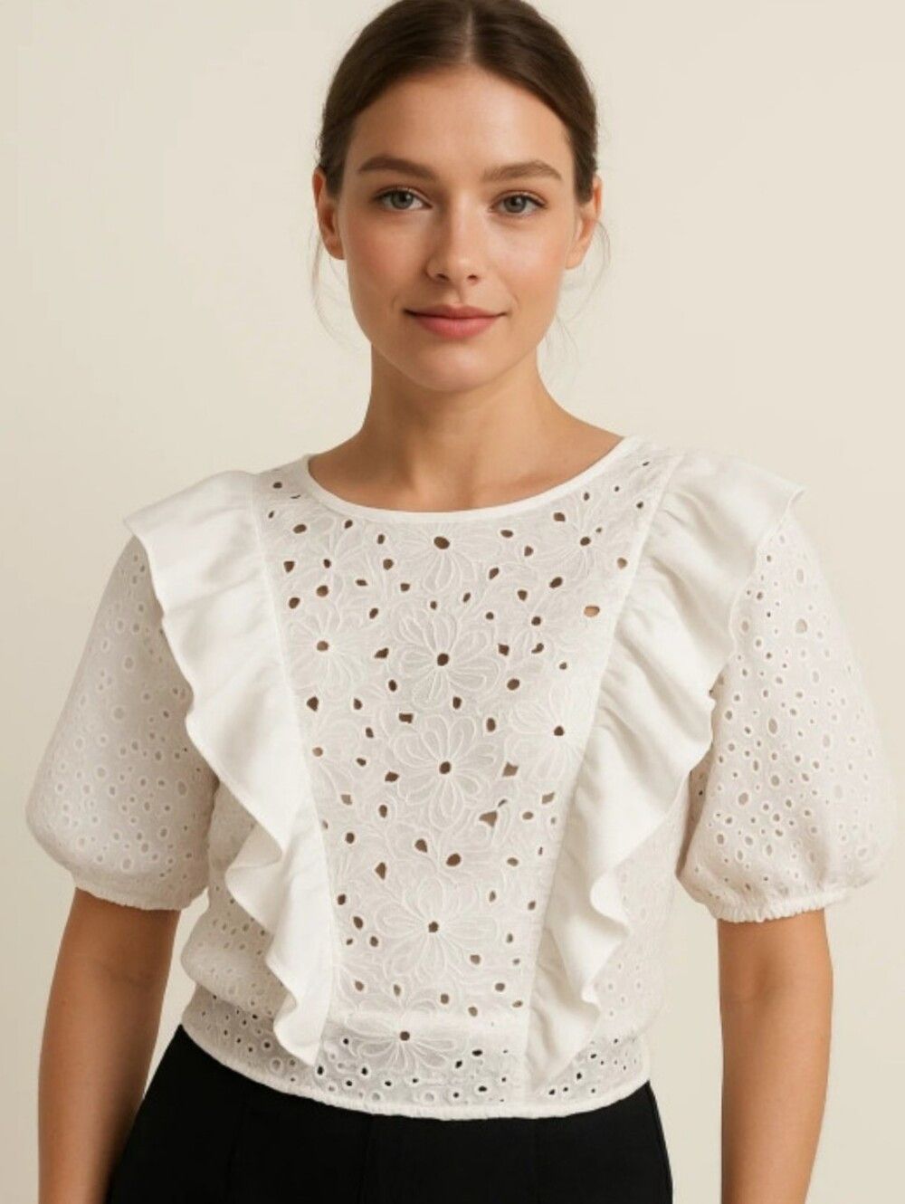 Pinko Pinko NWT White Short Sleeve Boho Ruffle Floral Blouse - 6 Size M / US 6-8 / IT 42-44 - 1 Thumbnail