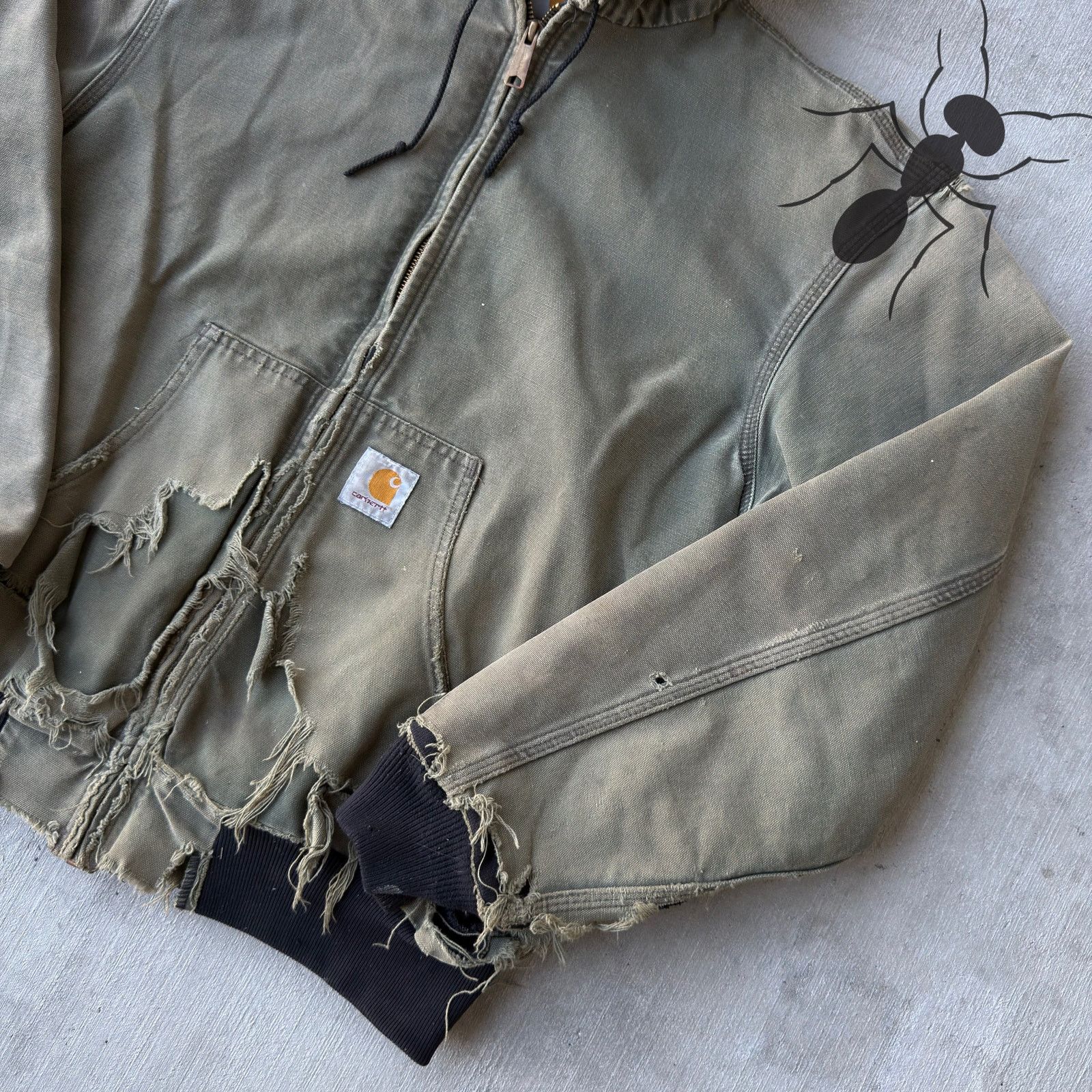 Carhartt × Vintage Vintage Y2K Carhartt THRASHED green hooded work wear jacket Size US L / EU 52-54 / 3 - 4 Thumbnail