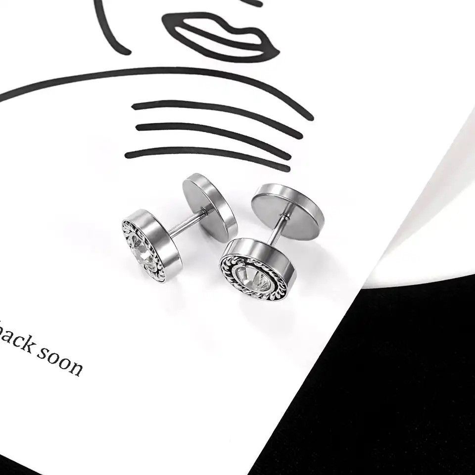 Jewelry all-match simple stainless steel Earrings round zircon Size ONE SIZE - 2 Thumbnail
