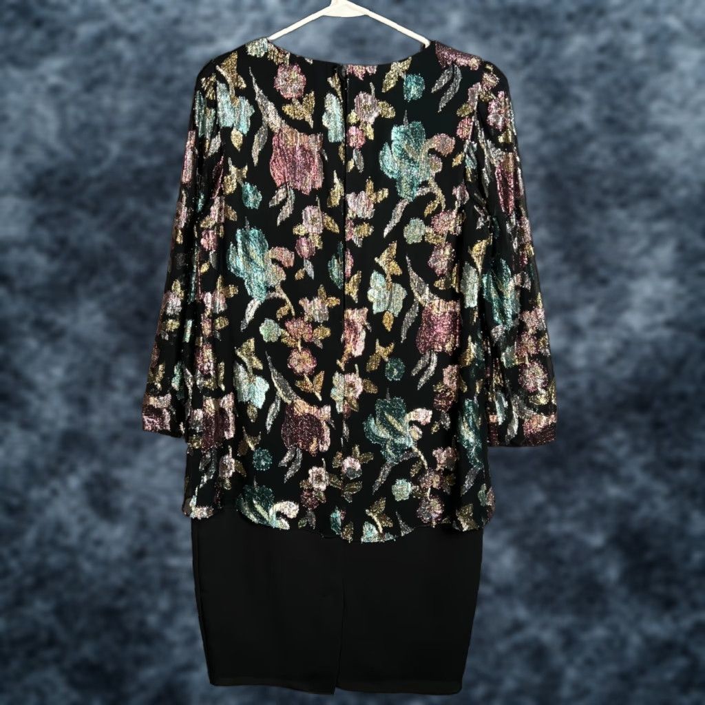 Vintage Patra Dress Womens Black Metallic Floral With Brooch Detail Size M / US 6-8 / IT 42-44 - 1 Thumbnail