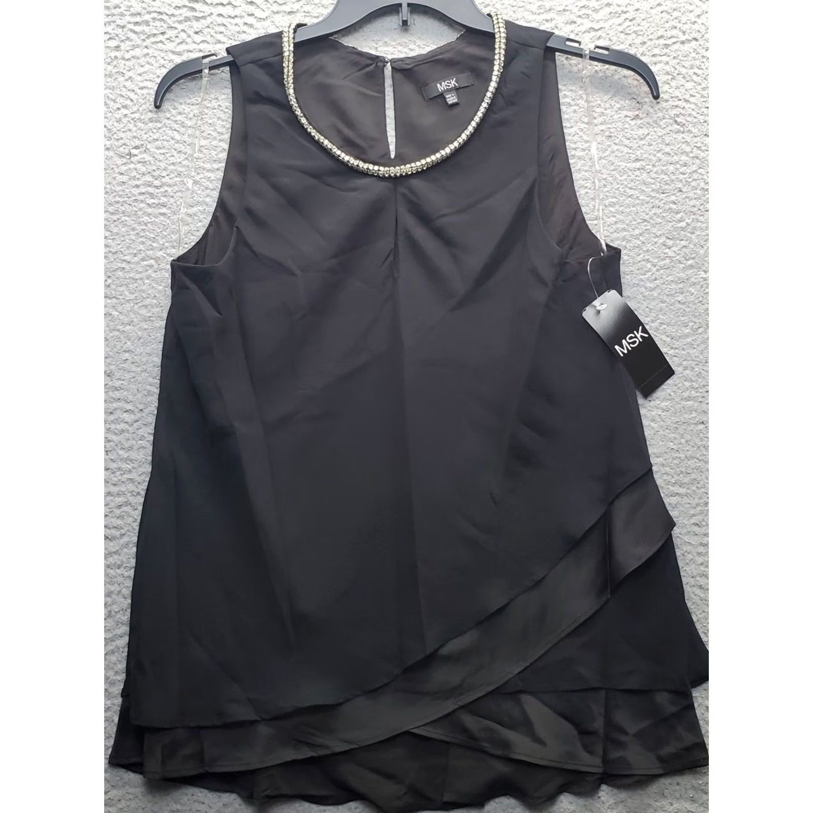 Vintage MSK Tank Dress Womens L Black Lined Layered Beaded Round Neck Keyhole Back Dress Size L / US 10 / IT 46 - 2 Thumbnail