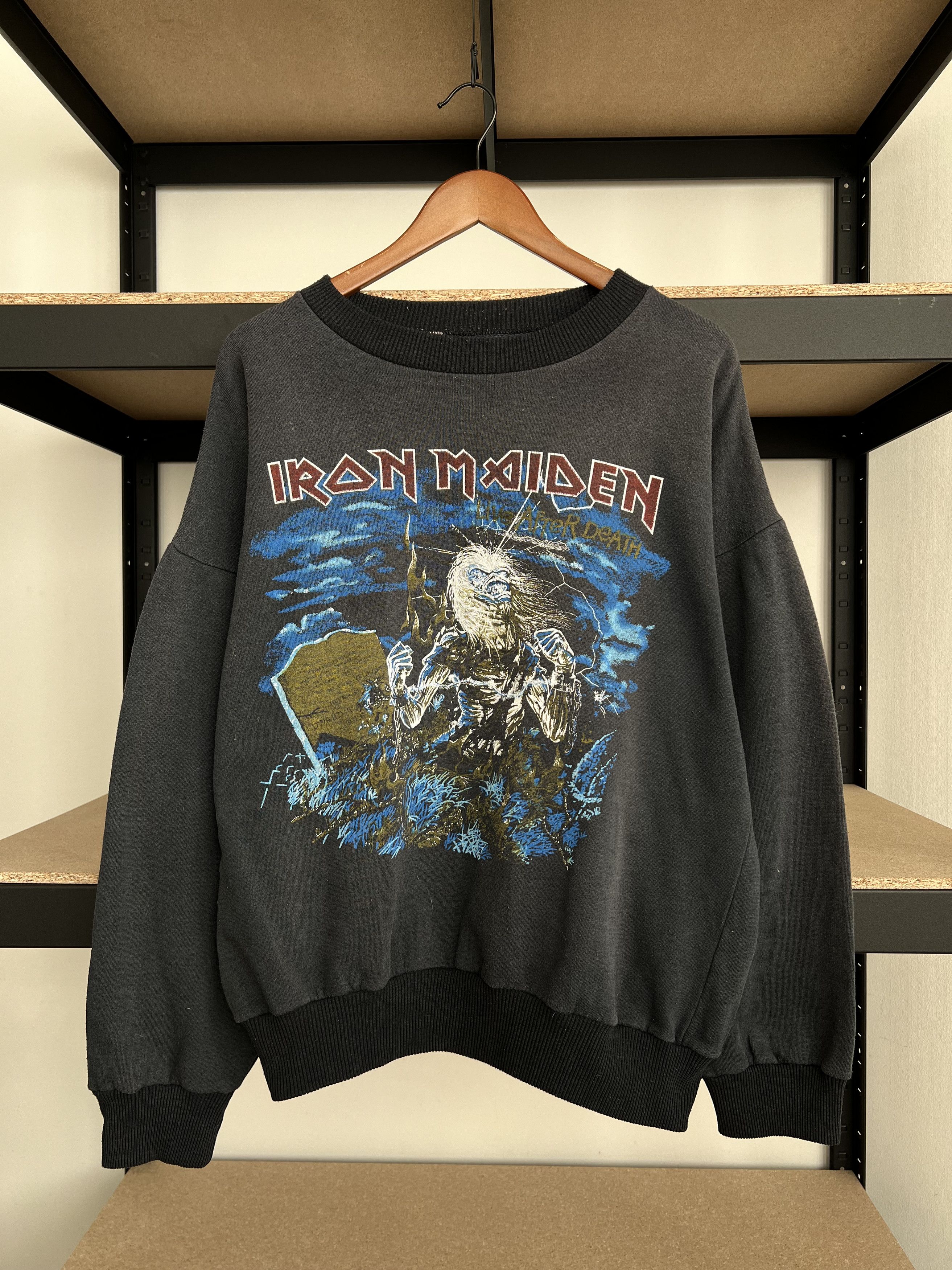 image of Band Tees x Rock T Shirt Vintage 90's Iron Maiden Live After Death Sweatshirts in Black (Size Mediu