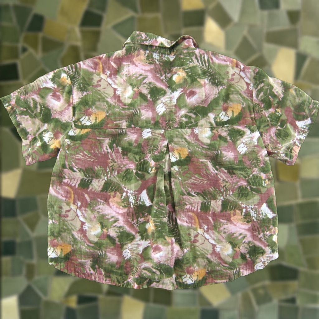 Pinko Columbia Button-Up Short Sleeve Blouse M - 100% Cotton Floral Pink Yellow Green, Womens, 100% Cotton Olors, Classic Fit, Collared Shirt Size M / US 6-8 / IT 42-44 - 1 Thumbnail