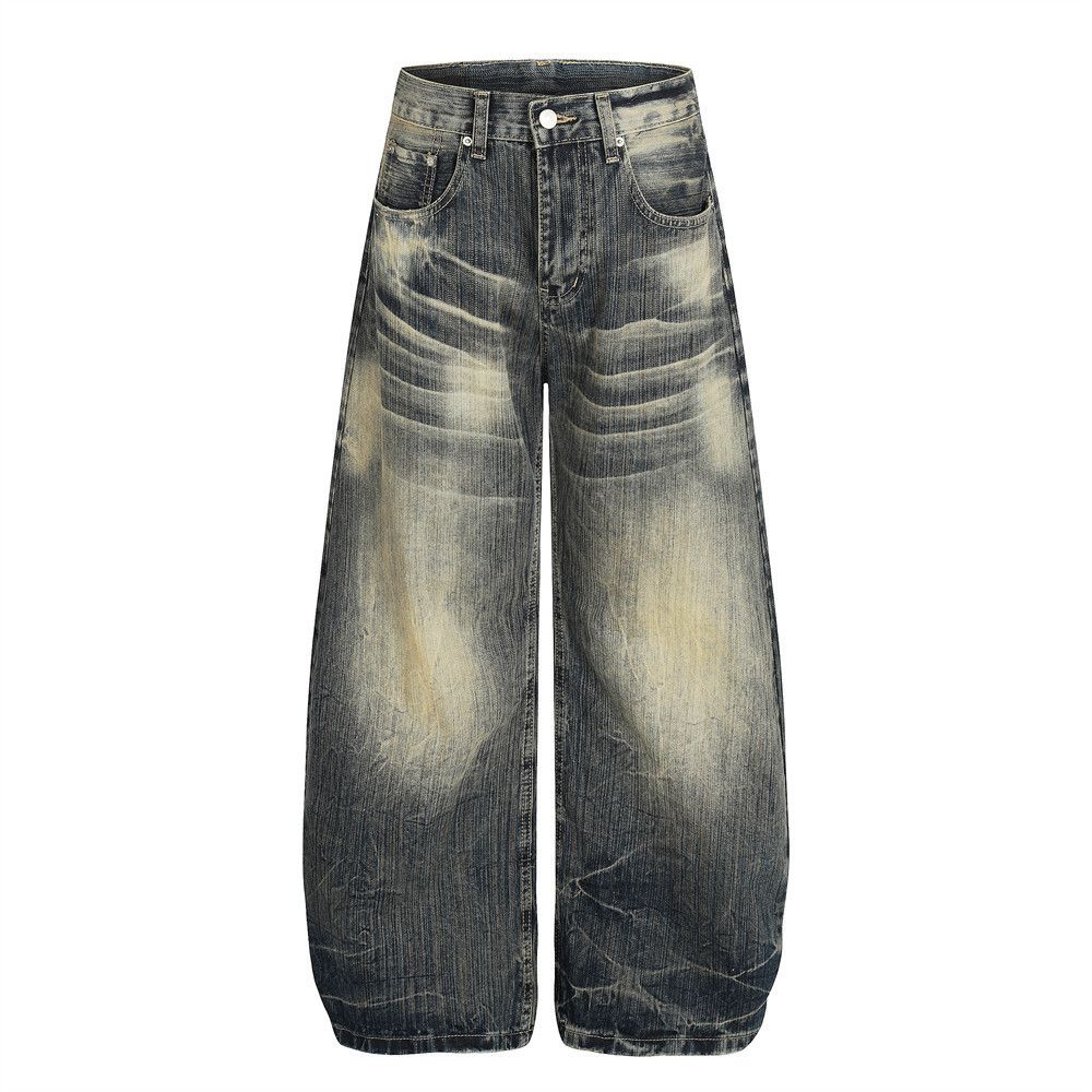 Jean Retro punk distressed loose men's washed curved jeans Size US 32 / EU 48 - 1 Thumbnail