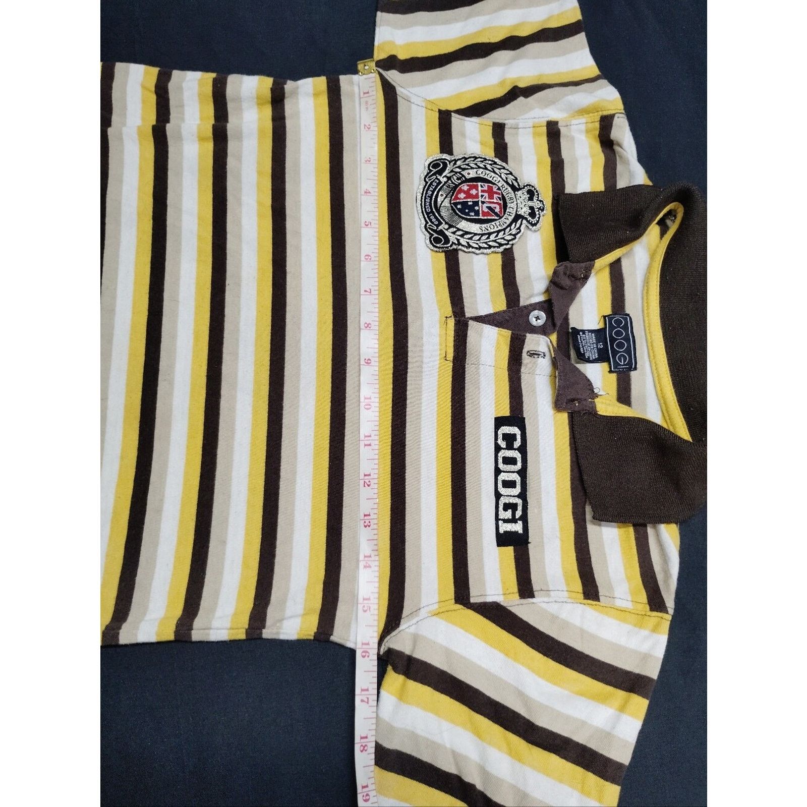 Coogi COOGI Brown, Yellow & White Striped Kids Polo Size XL / US 12-14 / IT 48-50 - 5 Thumbnail