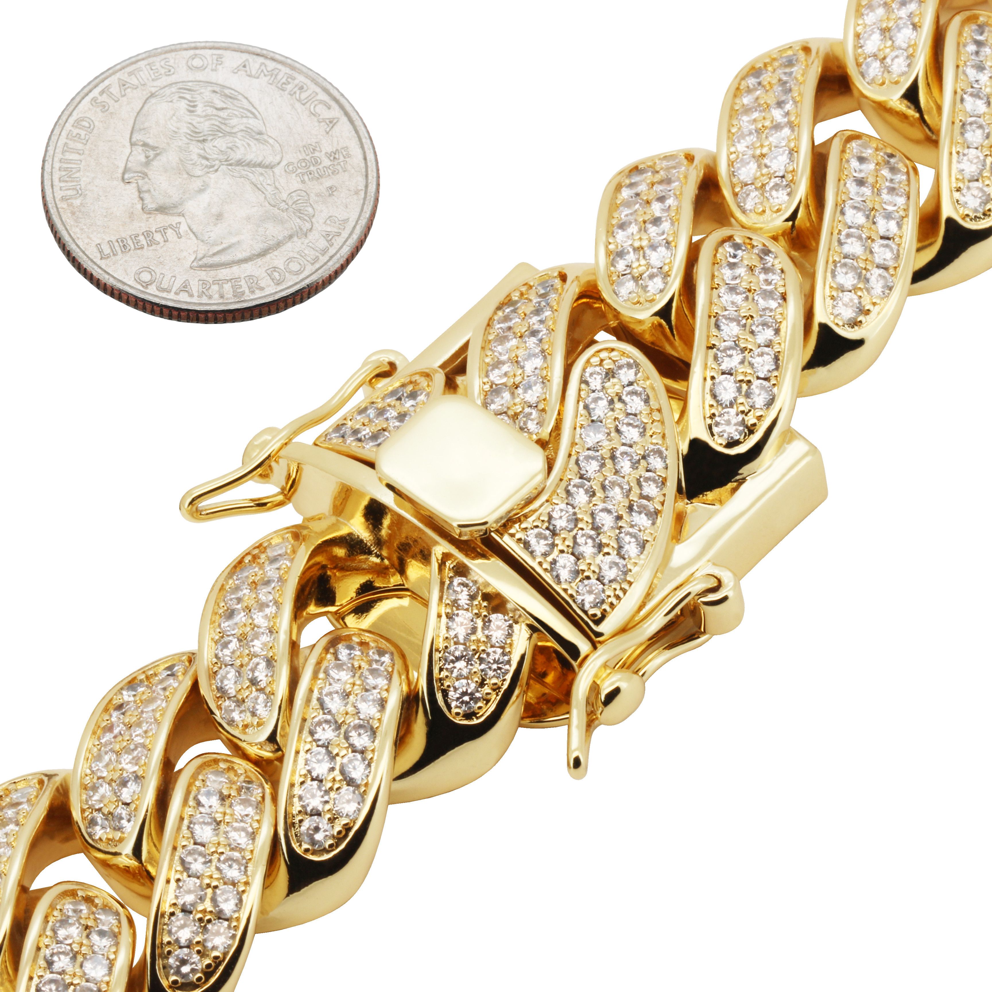 Other 14k Yellow Gold Plated AAA CZ 24mm Cuban Link Bracelet 9” Size ONE SIZE - 2 Thumbnail