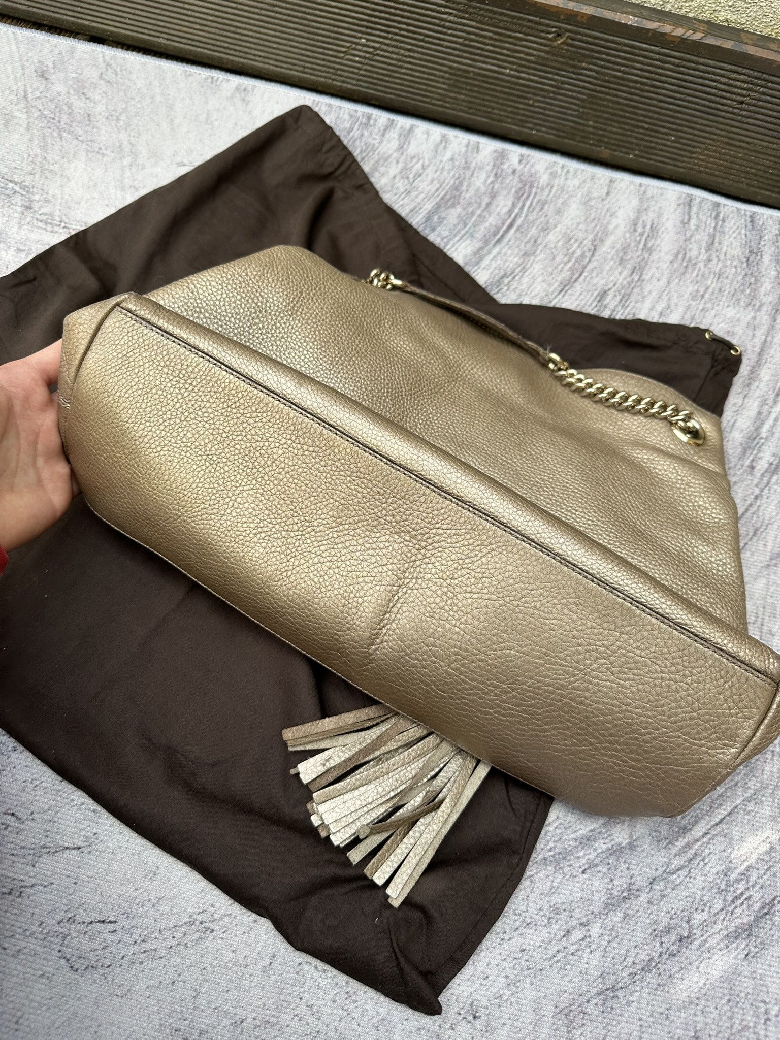 Gucci Gucci Soho Shoulder Bag Medium Pebbled Leather Gold Logo Size ONE SIZE - 17 Thumbnail