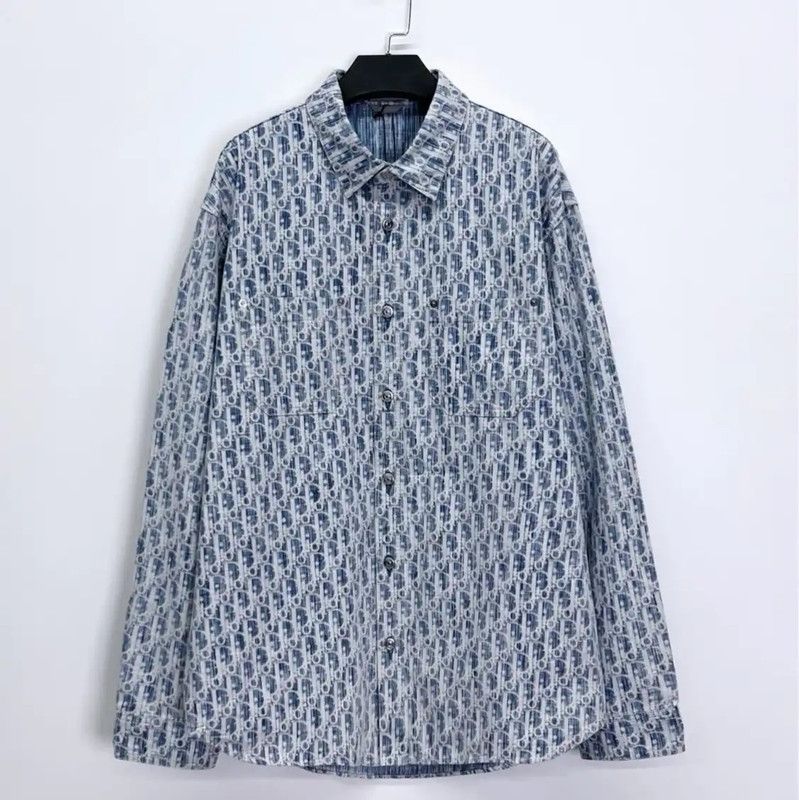 Dior Dior Men's Light Blue Patterned Shirt 0089 Size US S / EU 44-46 / 1 - 1 Thumbnail