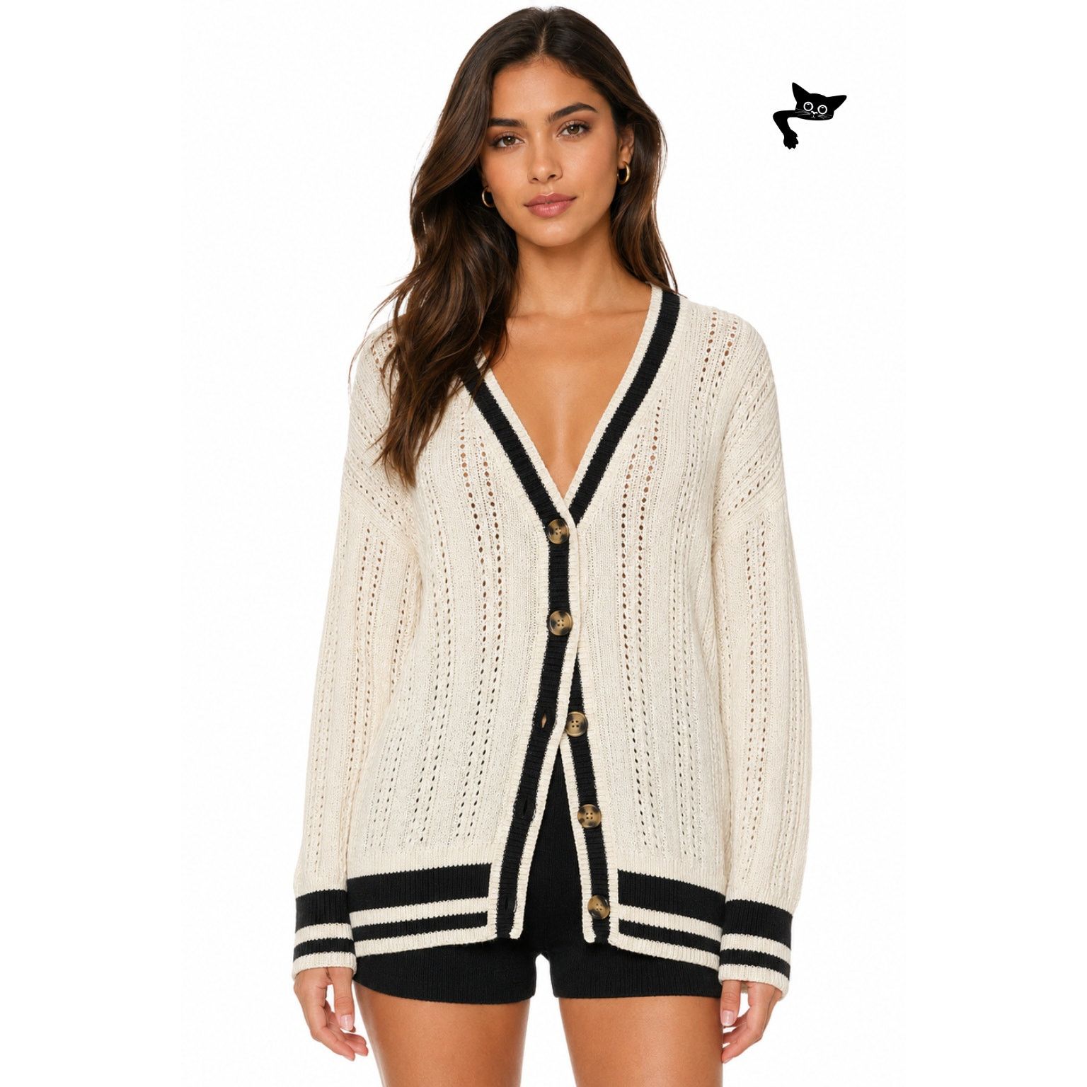 Sanctuary Sanctuary Sport Stripe Cream Black Cardigan US XS Size XS / US 0-2 / IT 36-38 - 6 Thumbnail