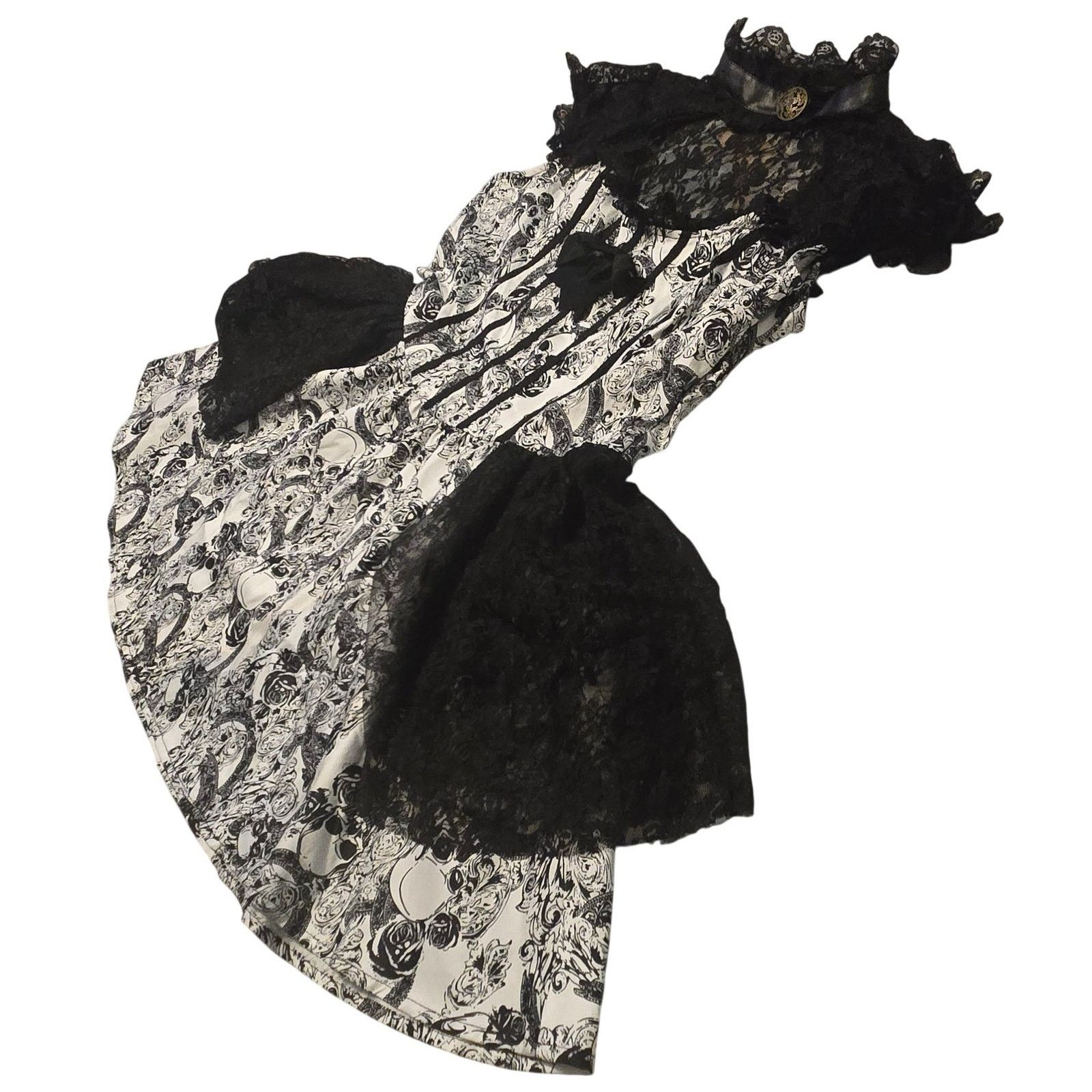 Scully H&R London Gothic Skull & Rose Lace Halter Mini Dress Size L / US 10 / IT 46 - 3 Thumbnail
