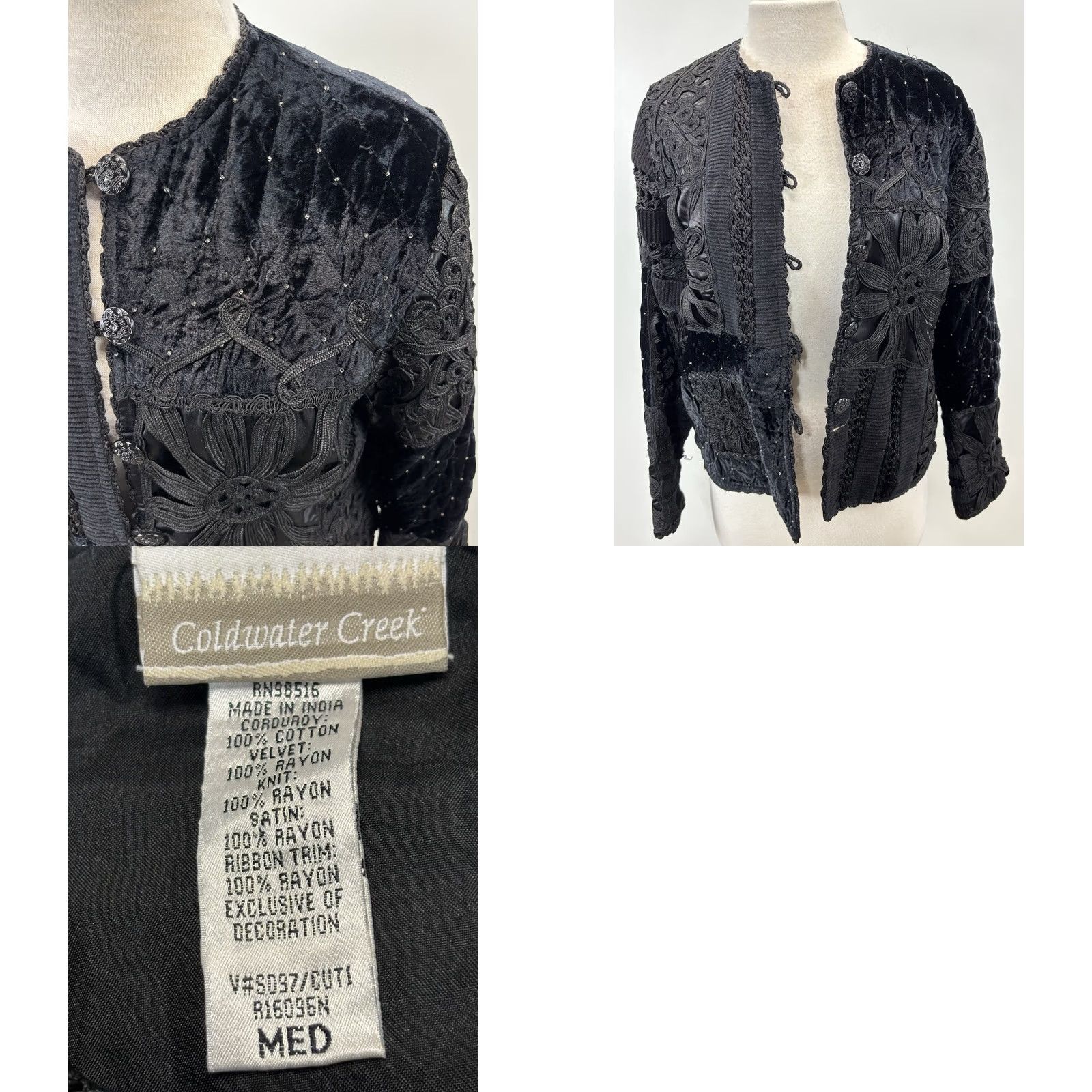 Coldwater Creek VINTAGE Coldwater Creek Black Velvet Jacket Women’s M Embroidered Crochet Goth Fairy Bohemian 90s Whimsigoth Women Size M / US 6-8 / IT 42-44 - 8 Thumbnail
