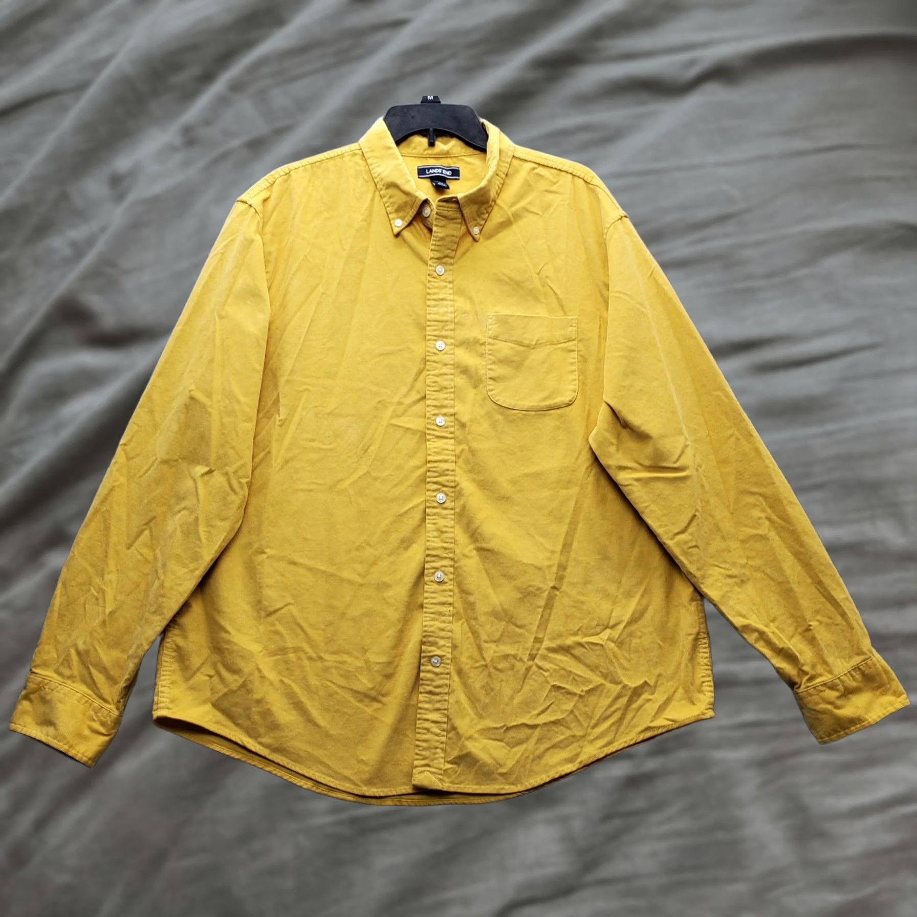 Lands' End Lands' End Dress Shirt XL Yellow Corduroy Traditional Fit Long Sleeve Collar Men Size 46R - 1 Thumbnail