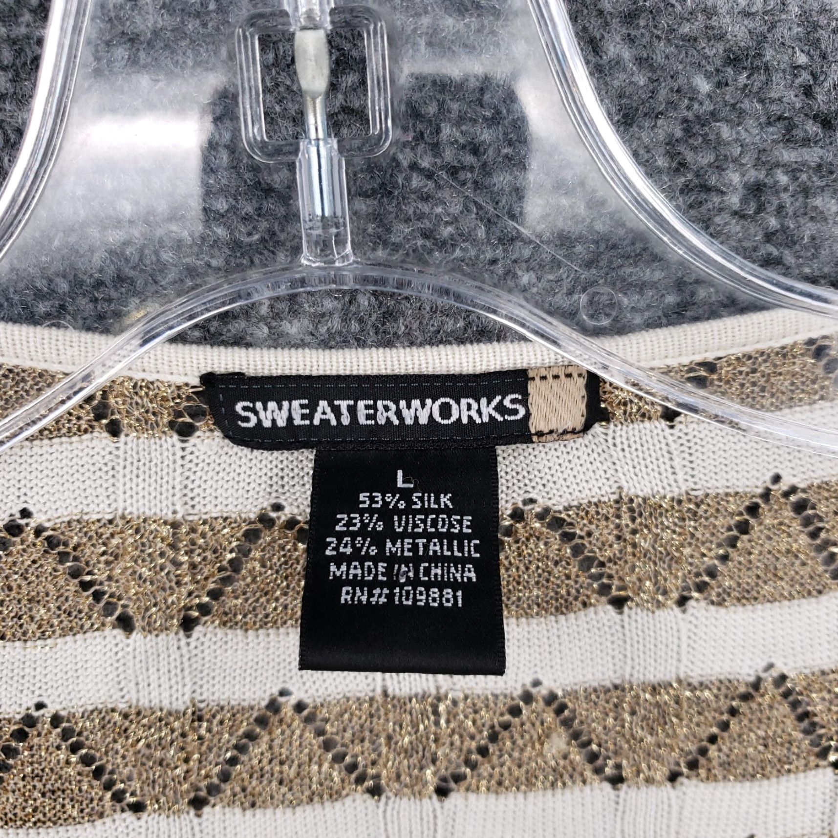 Vintage Sweaterworks Cardigan Sweater Womens L Brown Silk Metallic Striped Open-Knit Ribbed Casual Clothing Styling Ladies Size L / US 10 / IT 46 - 7 Thumbnail