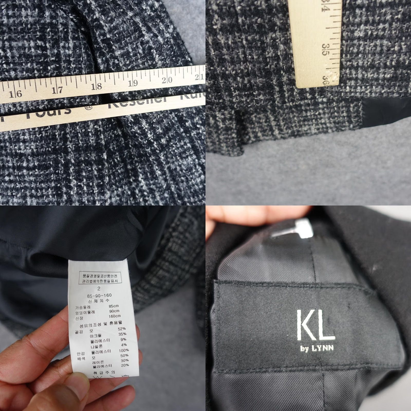 Vintage KL by LYNN Coat Womens Size 2 Black Gray Wool Blend Tweed Plaid Winter Overcoat Size XS / US 0-2 / IT 36-38 - 8 Thumbnail