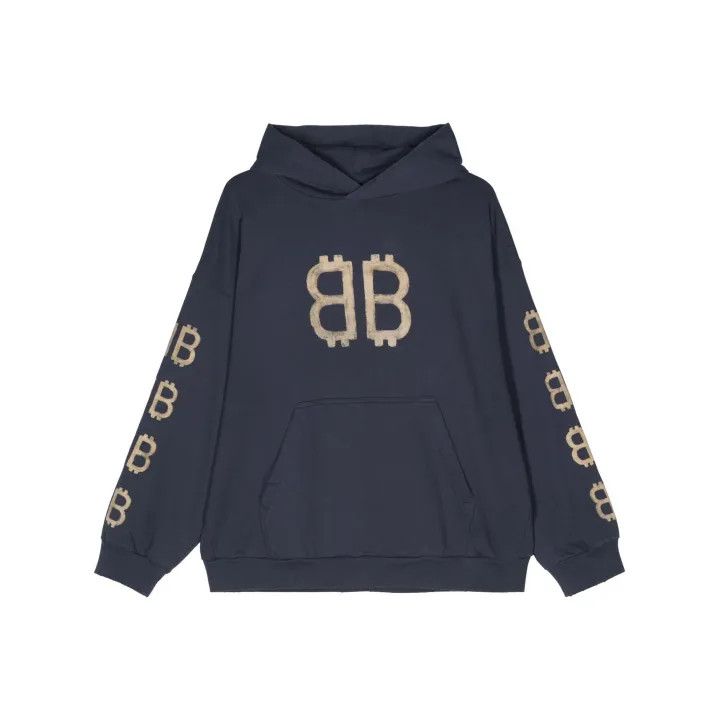 Balenciaga Balenciaga Navy Logo Hoodie for Men and Women 0079 Size US L / EU 52-54 / 3 - 1 Thumbnail