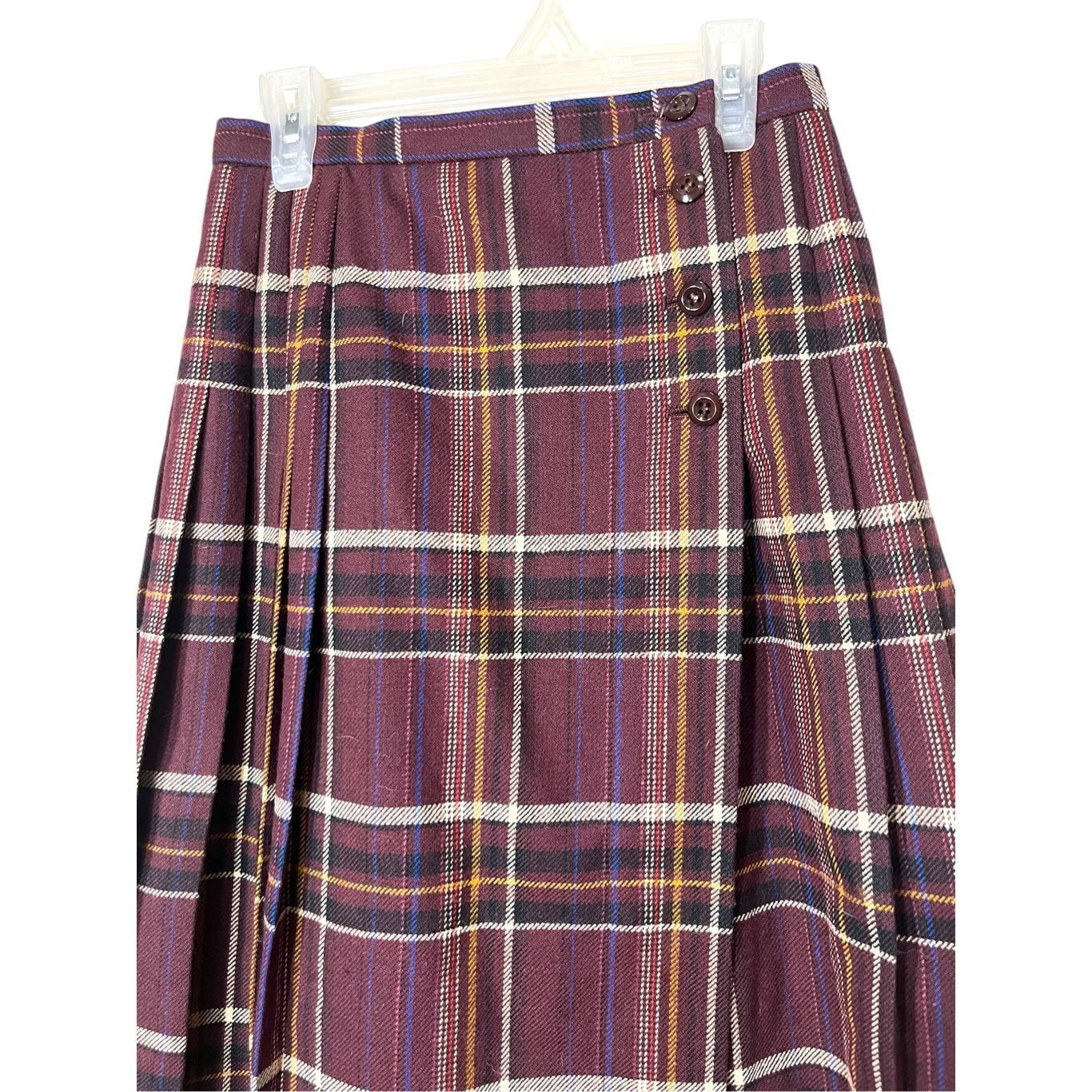 Jaeger Vintage Jaeger Wool Blend Pleated Plaid Tartan Midi Skirt Size 6 Maroon Size 28" / US 6 / IT 42 - 2 Thumbnail
