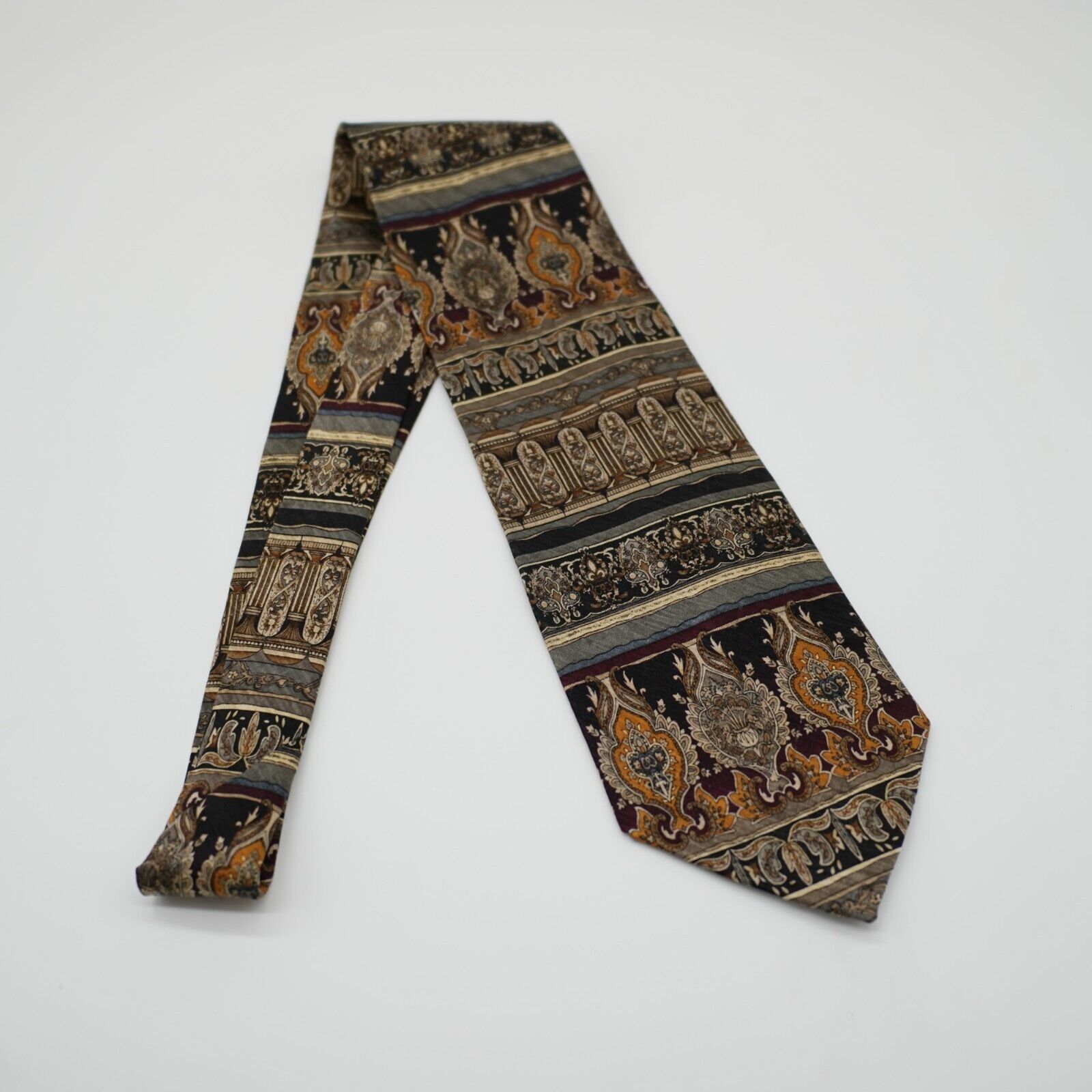 Vintage Dani Moda Machile Baroque Tan Green Print Wide Silk Tie Size ONE SIZE - 6 Thumbnail