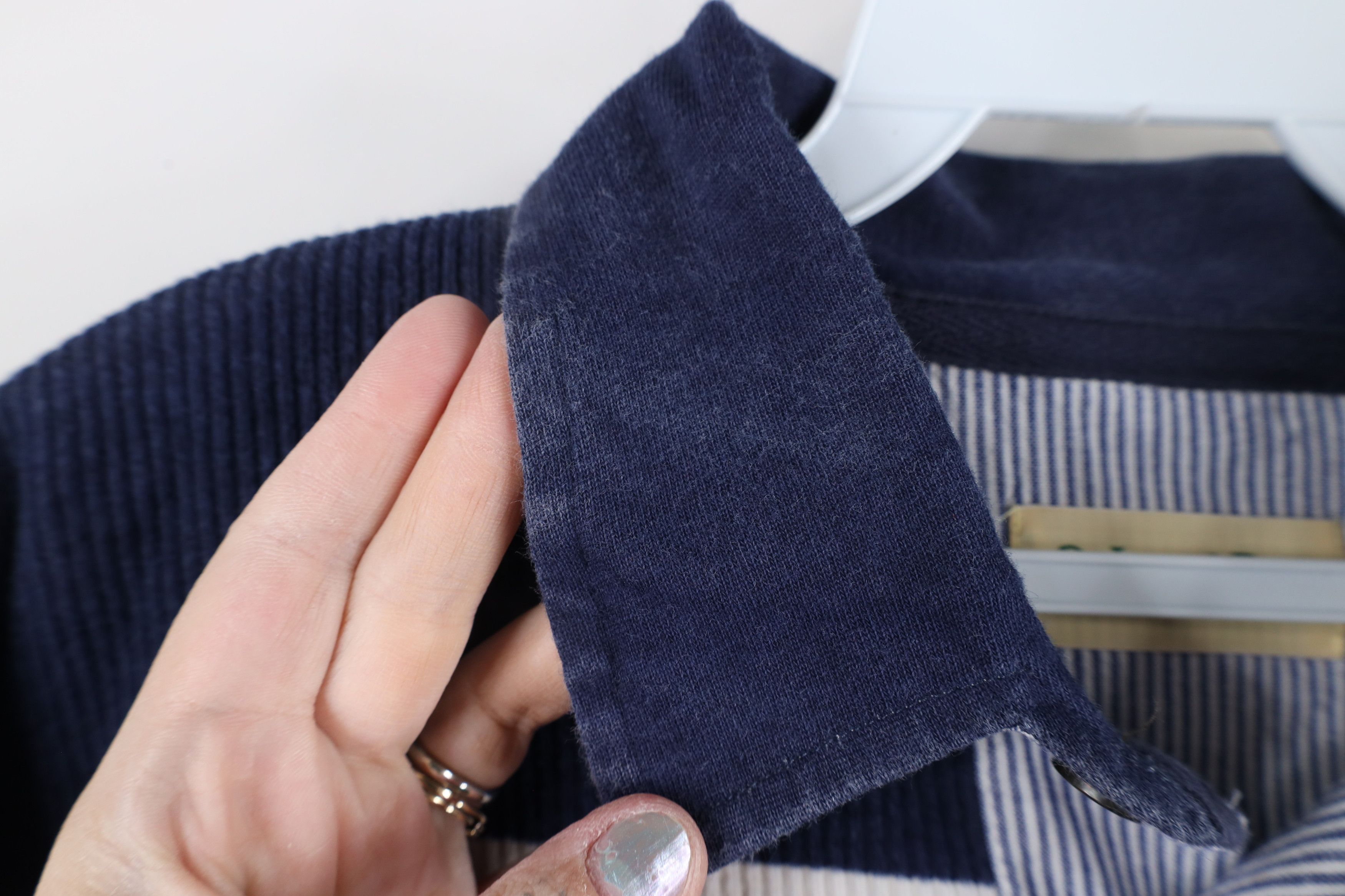 Vintage Vintage 90s Streetwear Striped Ribbed Knit Long Sleeve Polo Size US L / EU 52-54 / 3 - 4 Thumbnail