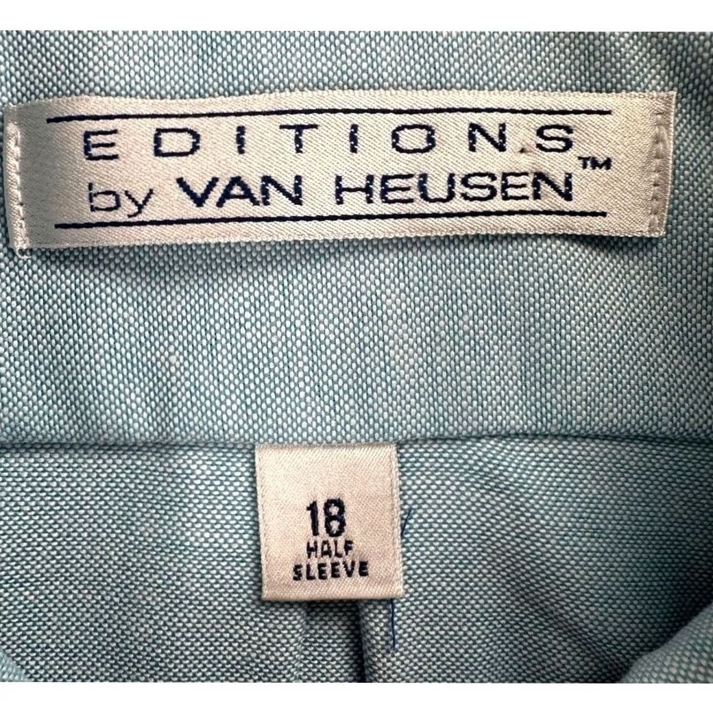 Van Heusen Van Heusen Dress Shirt Men 18 Blue Short Sleeve Pocket Button-Down Collared Casual Business Size 48R - 3 Thumbnail