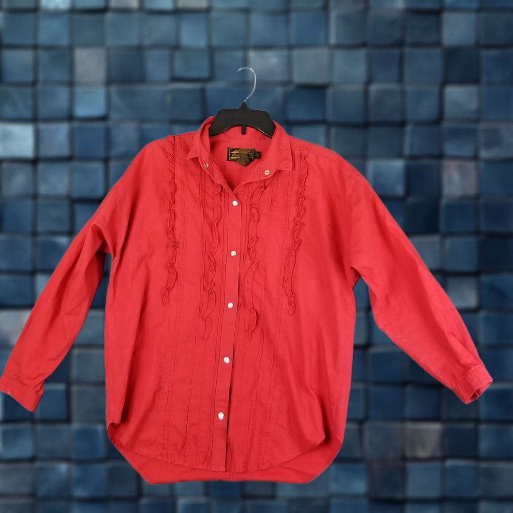 Eddie Bauer Eddie Bauer Pearl Snap Shirt Woman Medium Red Ruffle Western Cowgirl Relaxed Vintage Cowgirl Shirt Woman Medium Red Pearl Snap Eddie Bauer Size M / US 6-8 / IT 42-44 - 1 Thumbnail