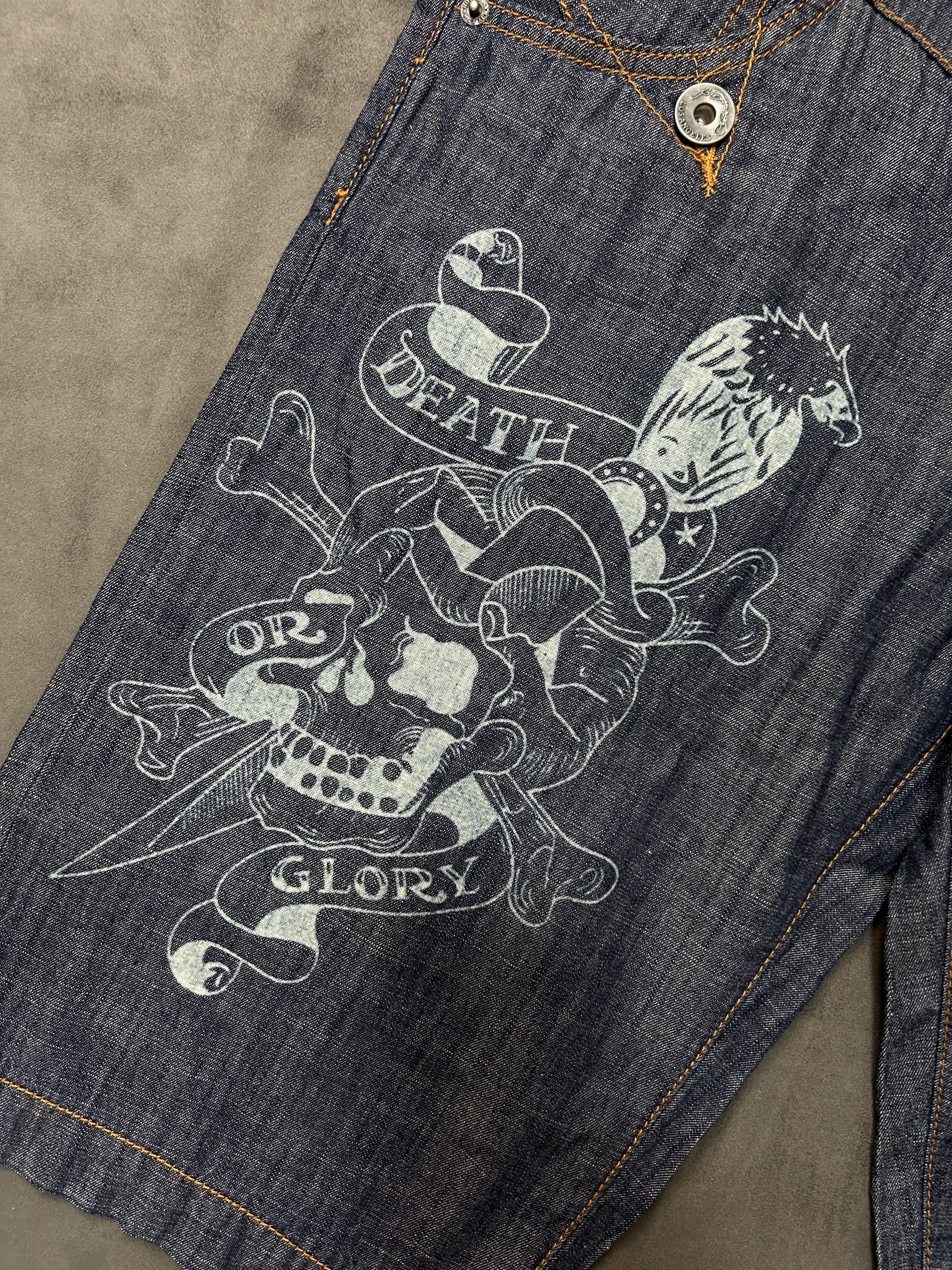 Ed Hardy × Vintage Rare Vintage Y2k Ed Hardy Skull Print Denim Shorts 34 Size US 26 / EU 42 - 4 Thumbnail