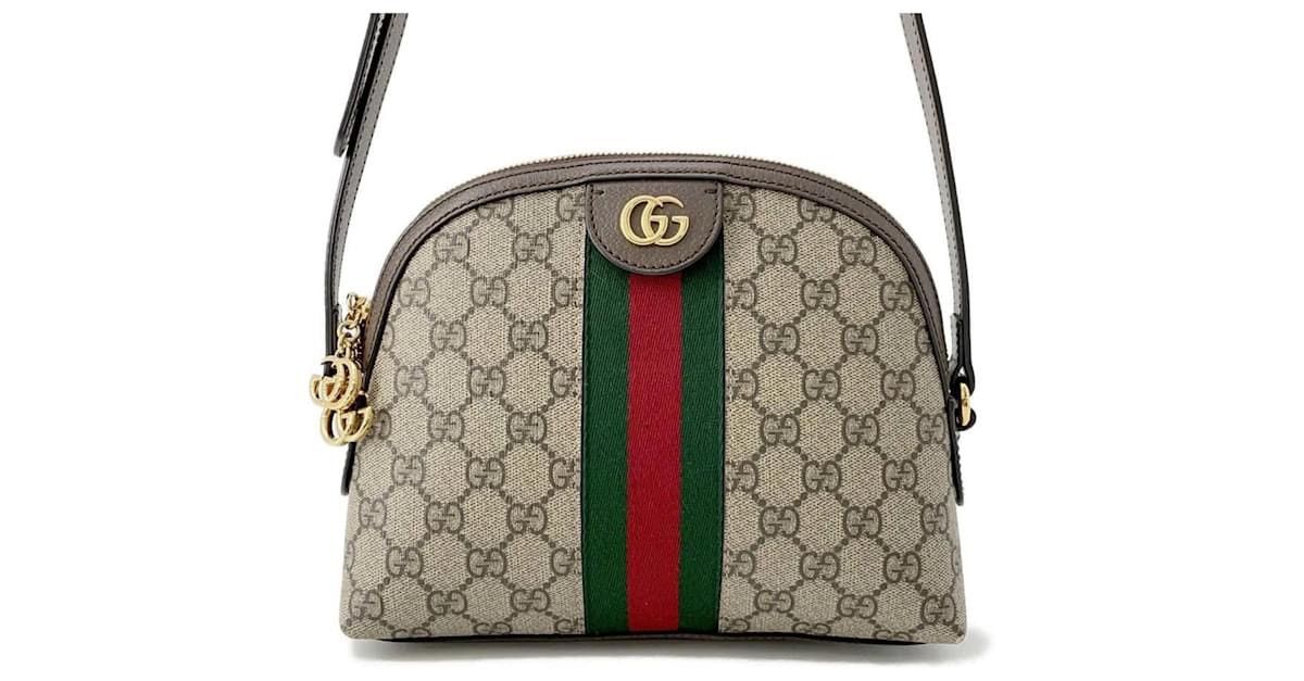 GUCCI BROWN CANVAS GG SUPREME OPHIDIA DOME SMALL BAG