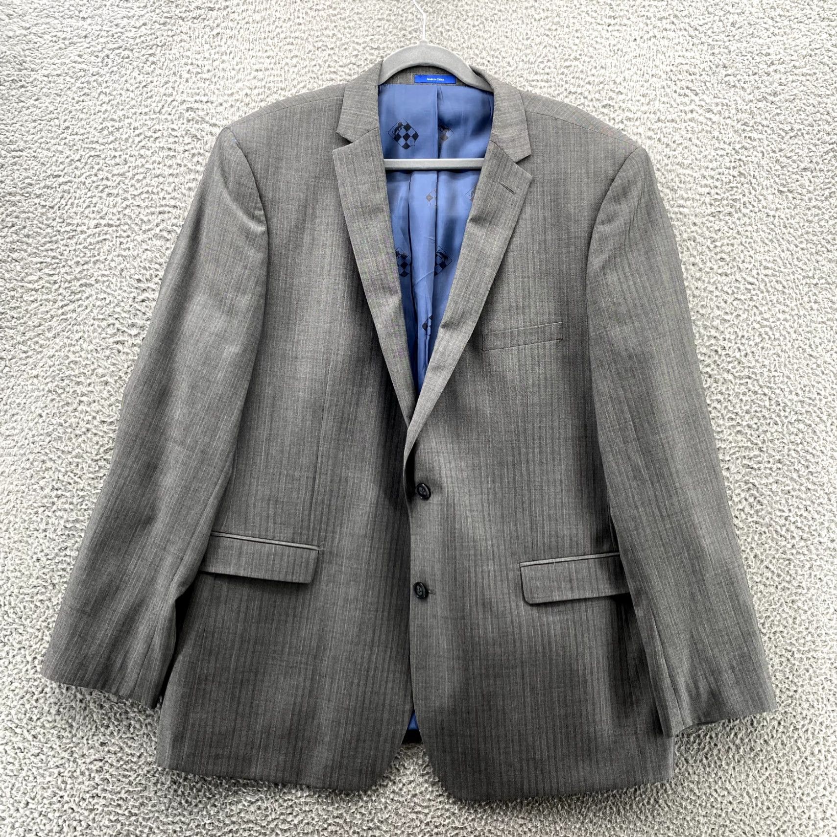 Vince Camuto Vince Camuto Blazer Jacket Adult 48L Gray Striped Wool Slim Fit Formal Mens Size 48R - 2 Thumbnail