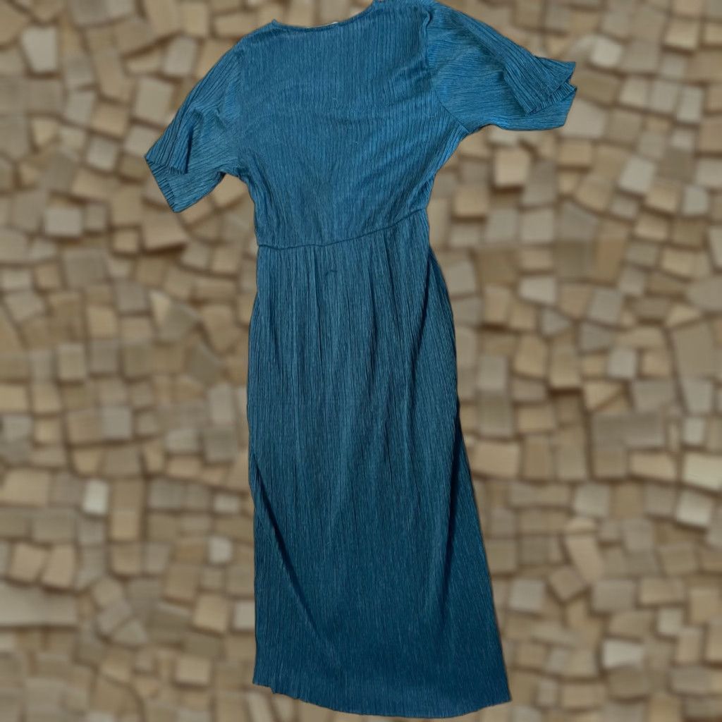 Vintage All in Favor Dress Womens Size Small Green V-neck Short Sleeve Ribbed Maxi Size 28" / US 6 / IT 42 - 1 Thumbnail