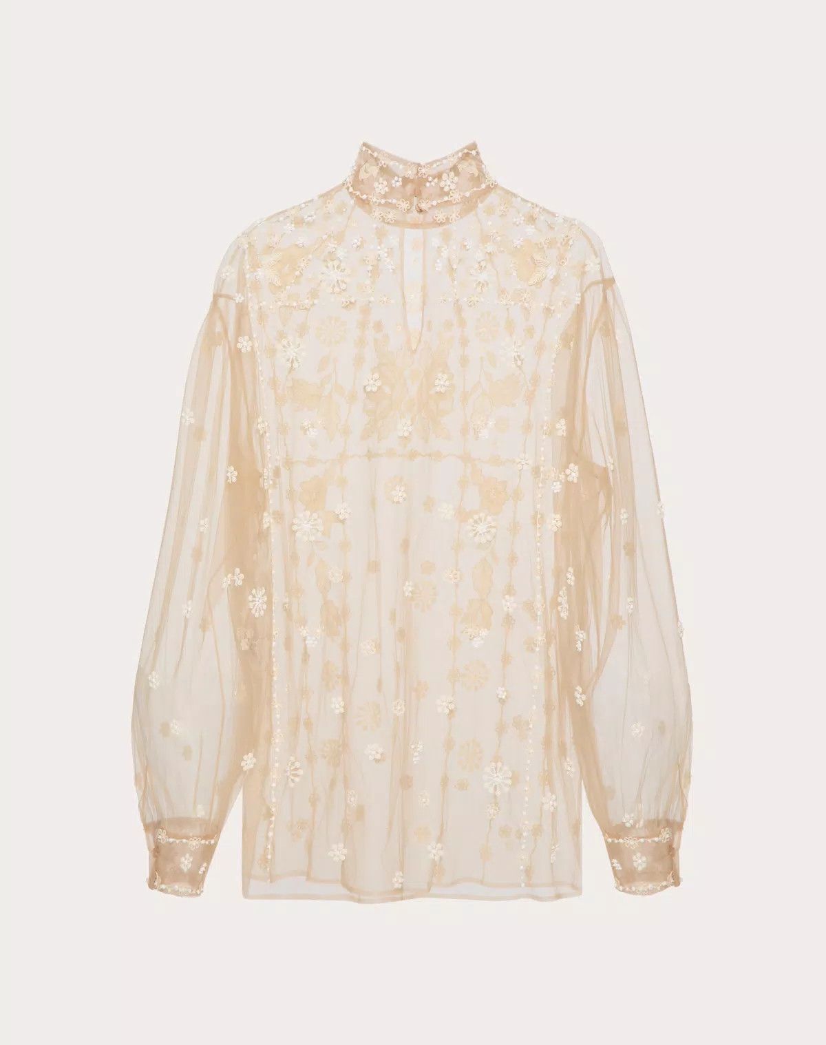Valentino o1s1wg110925 Tulle Illusione Embroidered Top in Beige/Skin Size M / US 6-8 / IT 42-44 - 2 Thumbnail