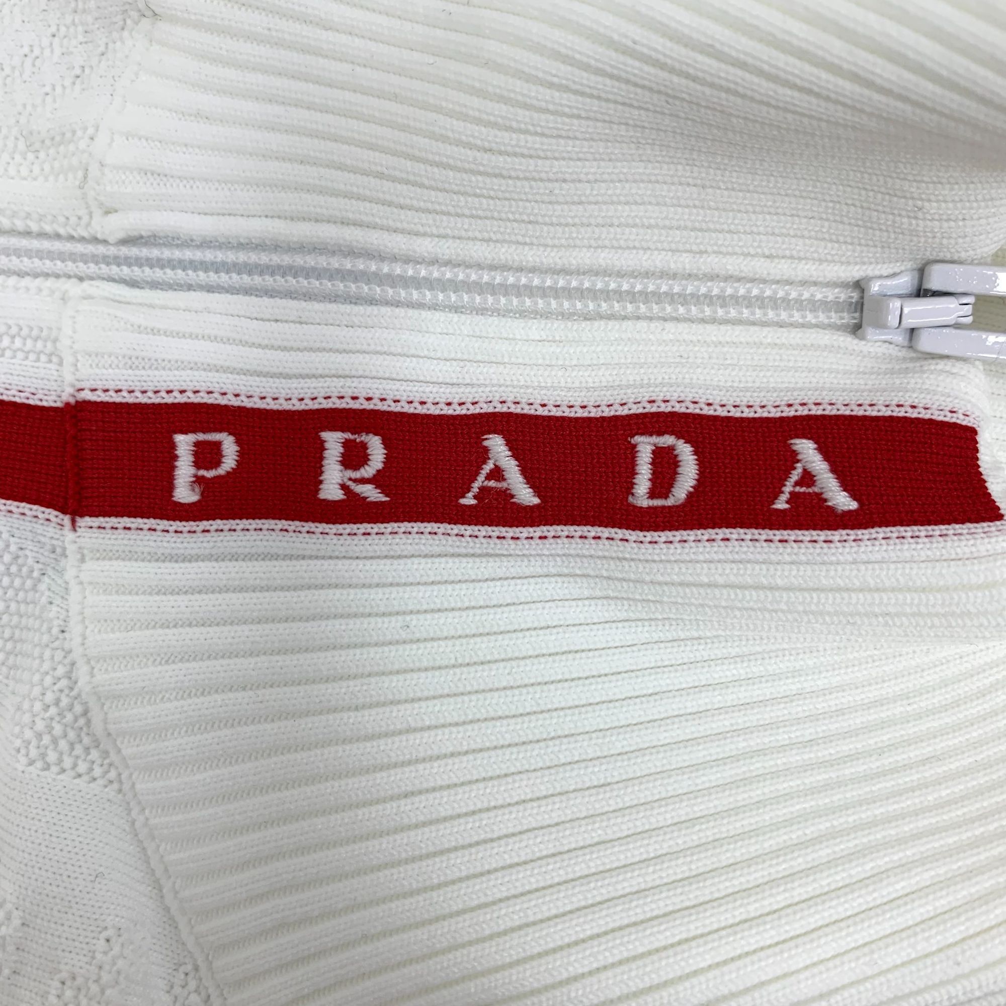 Prada Prada White Ribbed Standneck Semi-Zip Sleeveless Knitted Ves Size S / US 4 / IT 40 - 5 Thumbnail