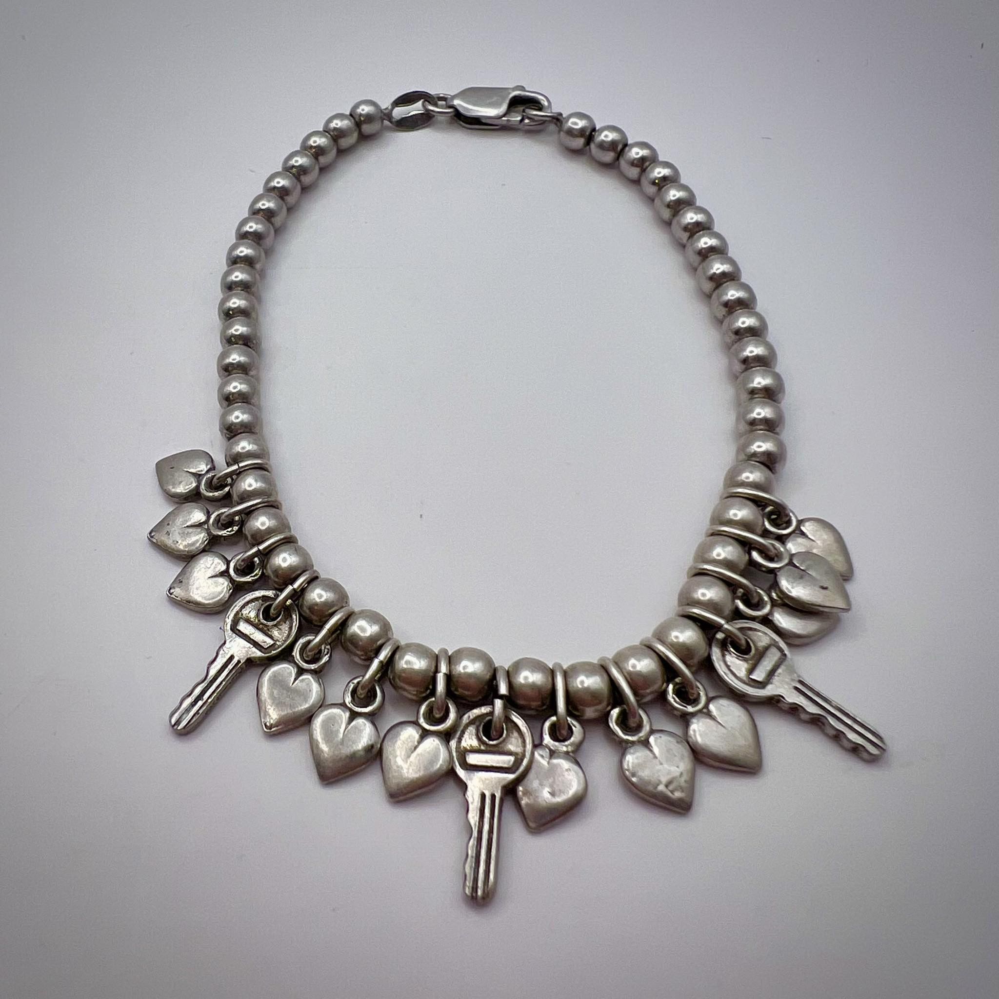 Jewelry x Sterling Silver Vintage Sterling Silver 925 Beads Charm Bracelet Marked 14G, Women's