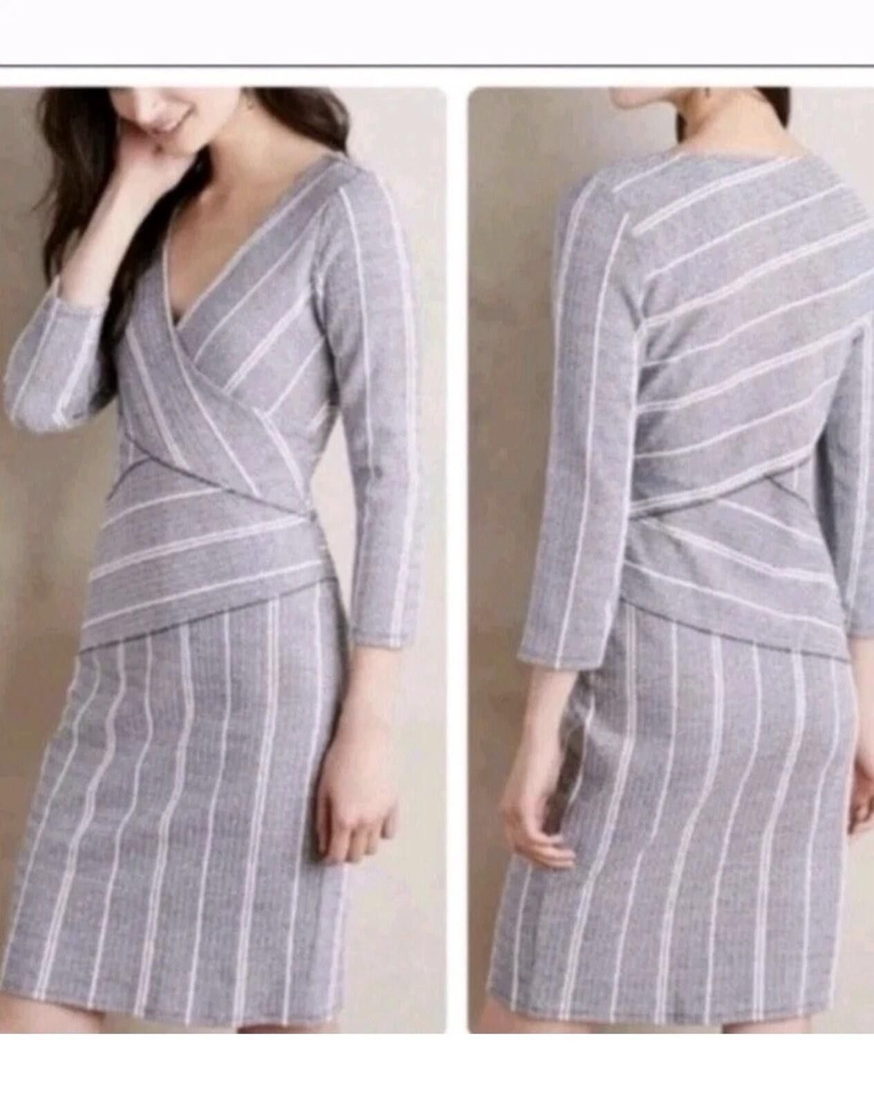 Other Maeve Wrapped Stripe Column Dress Anthropologie Gray Navy Size S / US 4 / IT 40 - 1 Thumbnail