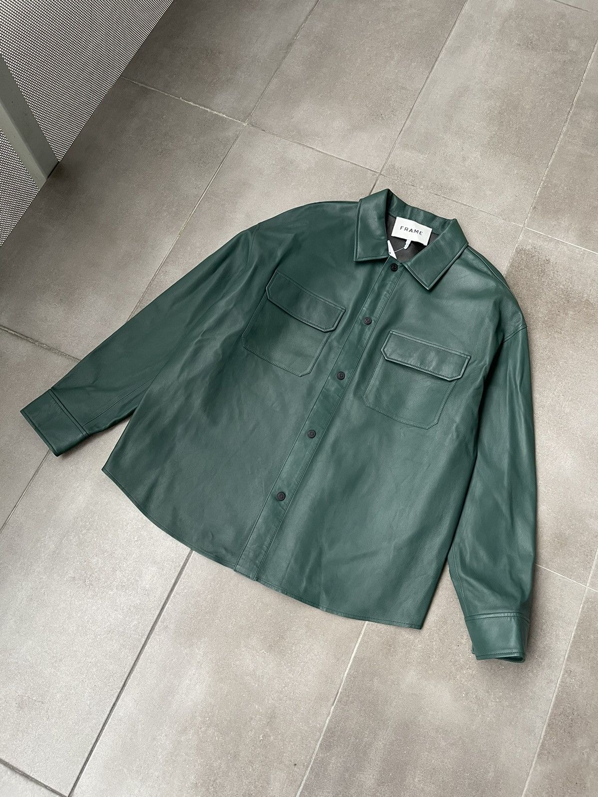 Frame !DS! SS23 Frame Dark Green Leather Shirt Jacket Size US M / EU 48-50 / 2 - 10 Thumbnail