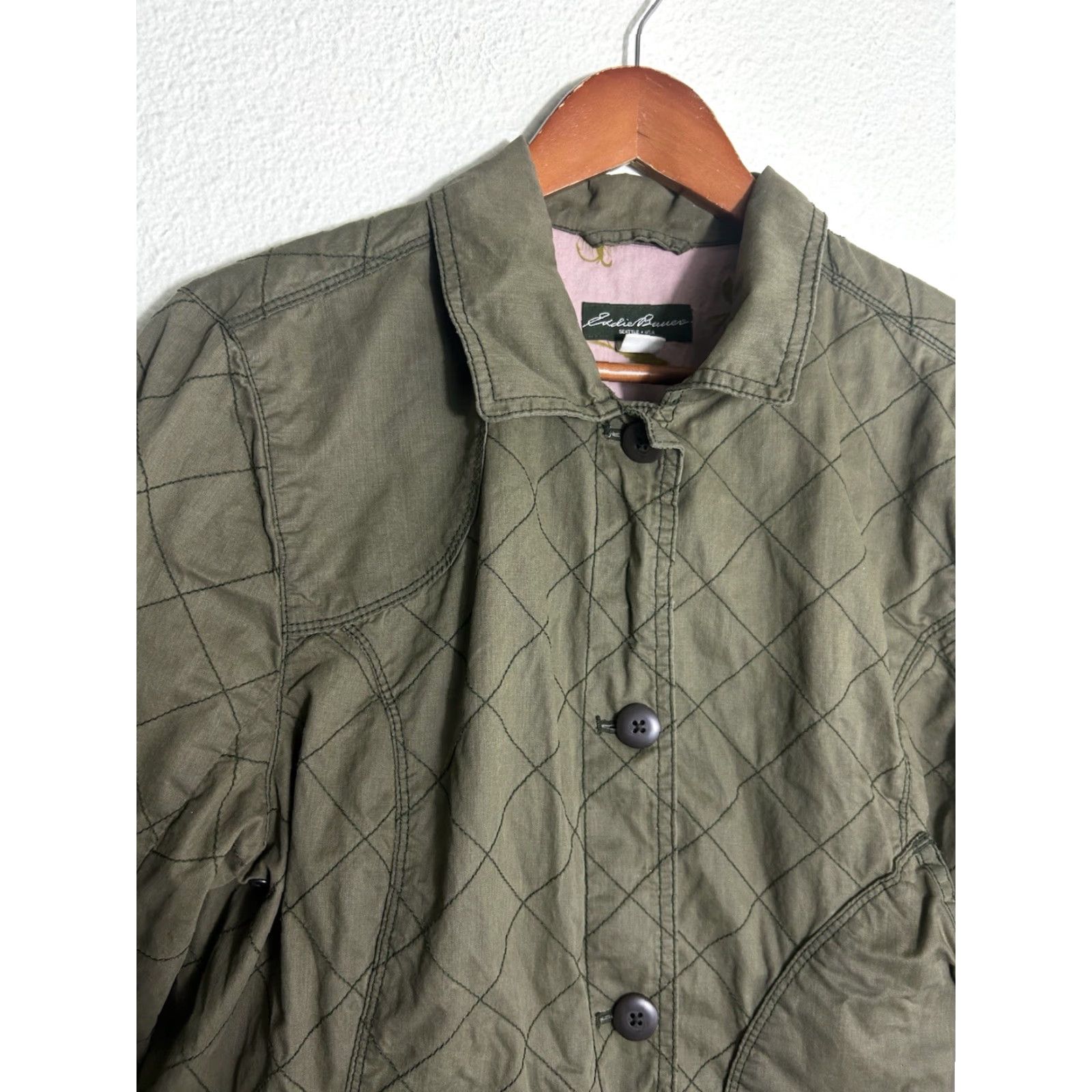 Eddie Bauer VINTAGE Eddie Bauer Womens Large Army Green Button Up Field Jacket Cotton Nylon Size L / US 10 / IT 46 - 3 Thumbnail